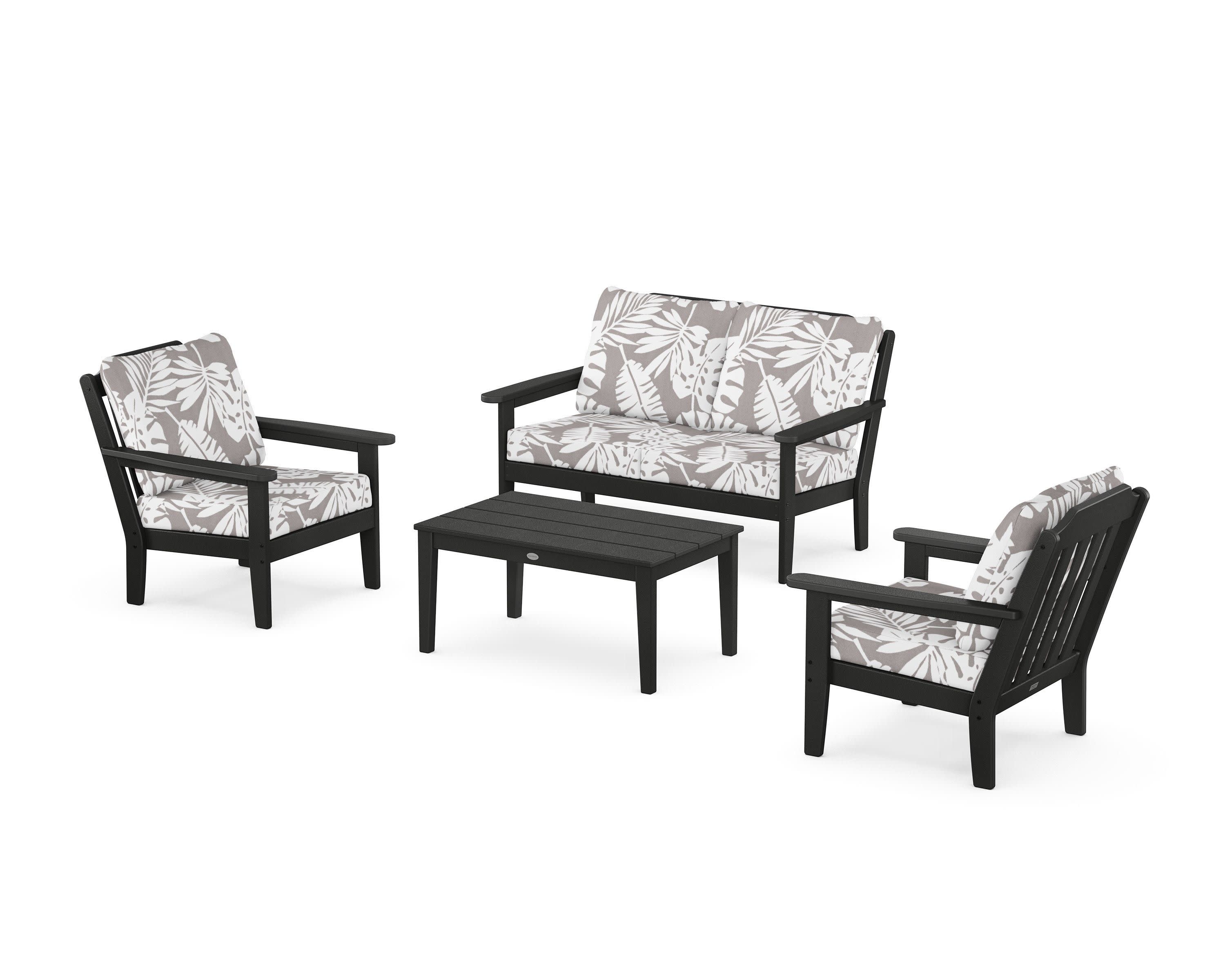 Cottage 4-Piece Deep Seating Set with Loveseat in Black / Leaf Grey Mist