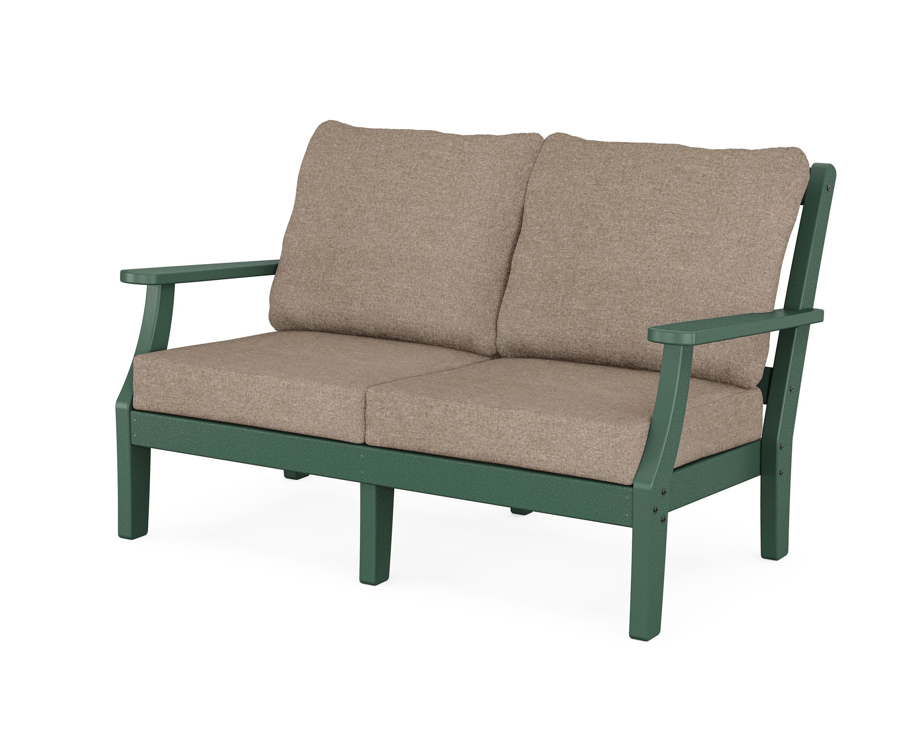 Chinoiserie Deep Seating Loveseat in Green / Spiced Burlap