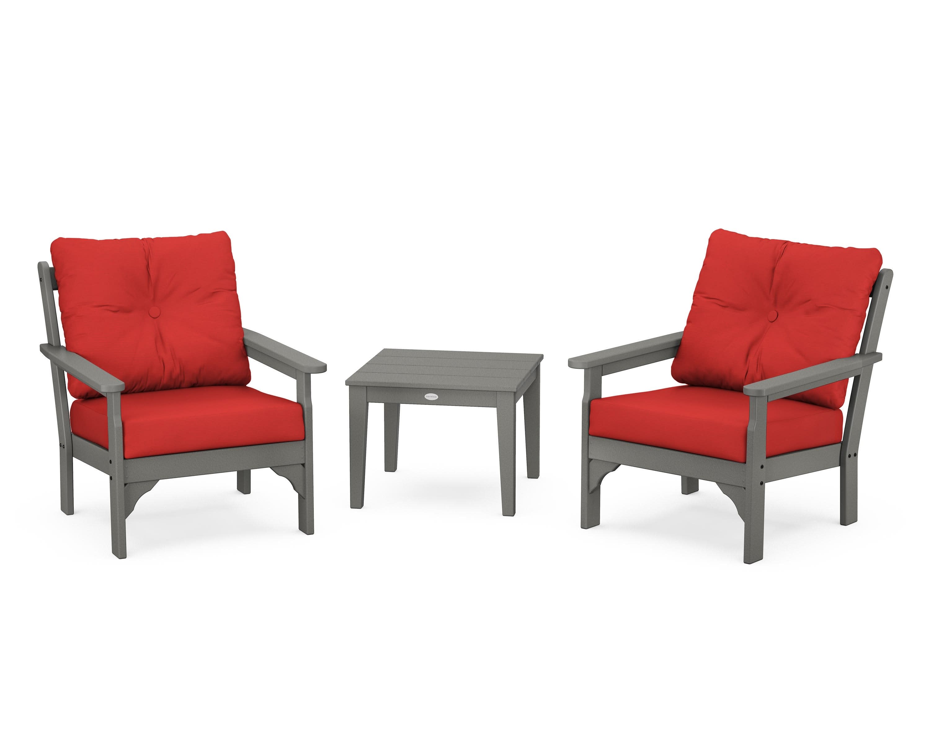 Vineyard 3-Piece Deep Seating Set in Slate Grey / Crimson Linen