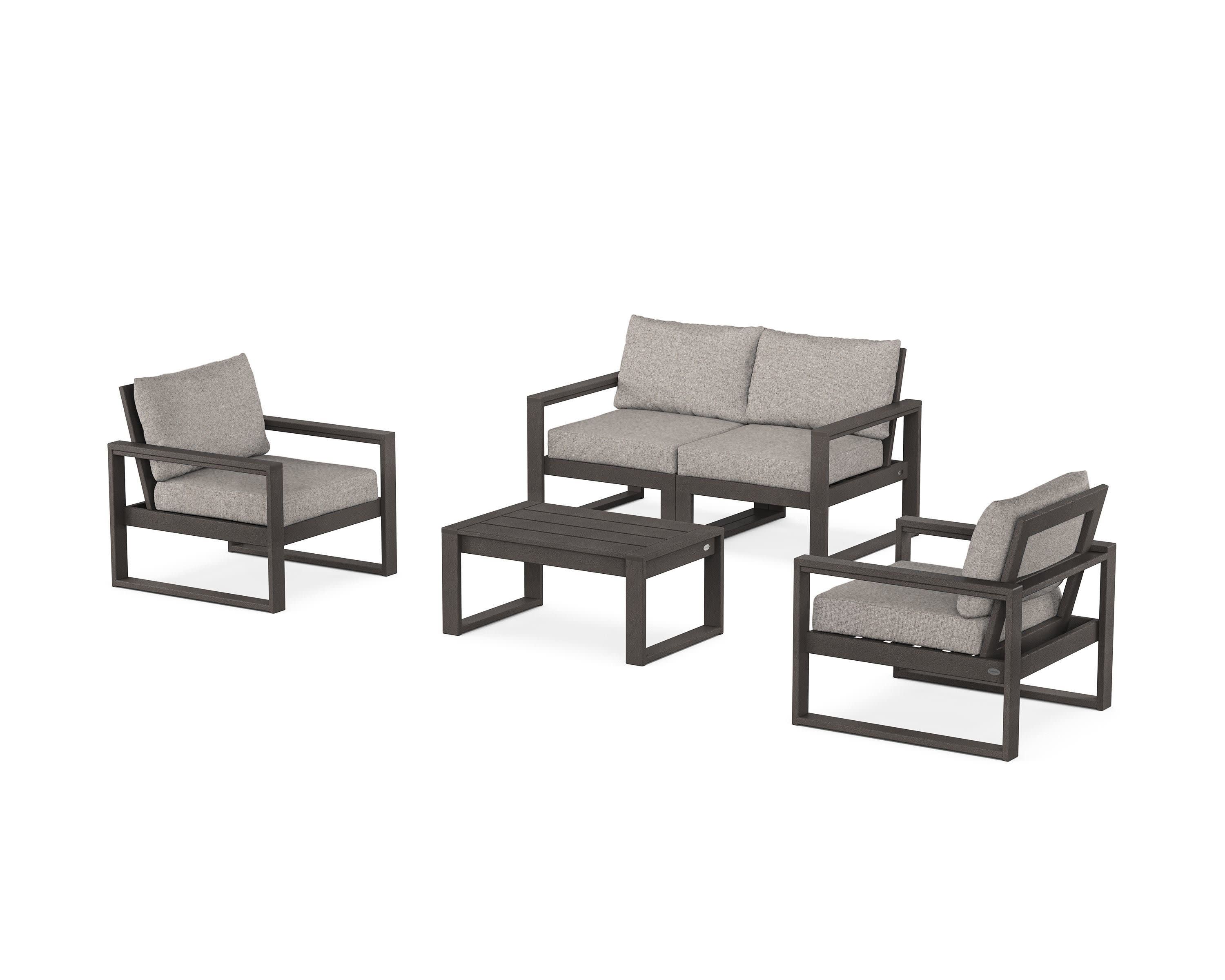 EDGE Sectional 4-Piece Deep Seating Set with Loveseat in Vintage Coffee / Weathered Tweed