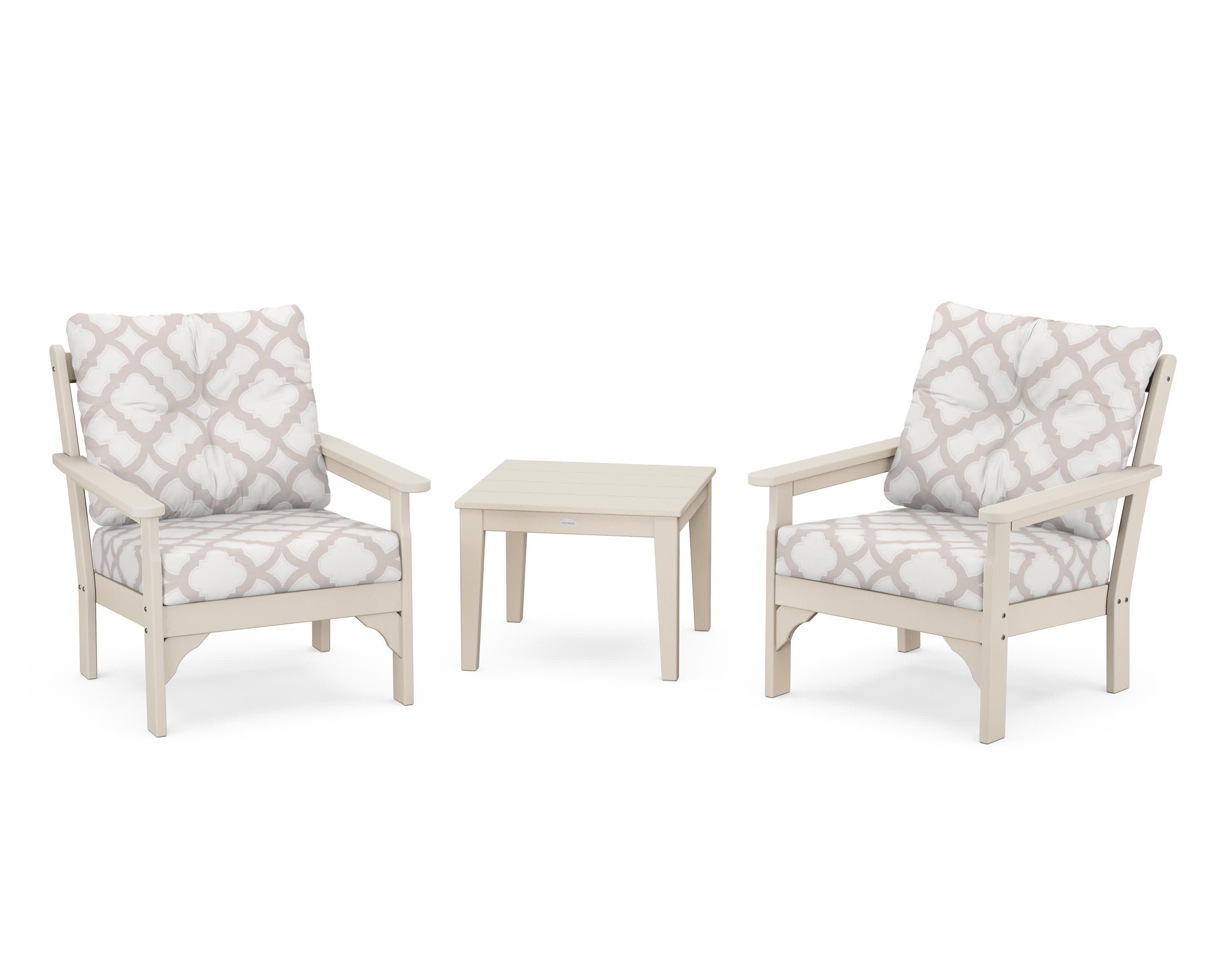 Vineyard 3-Piece Deep Seating Set in Sand / Trellis Dune Burlap
