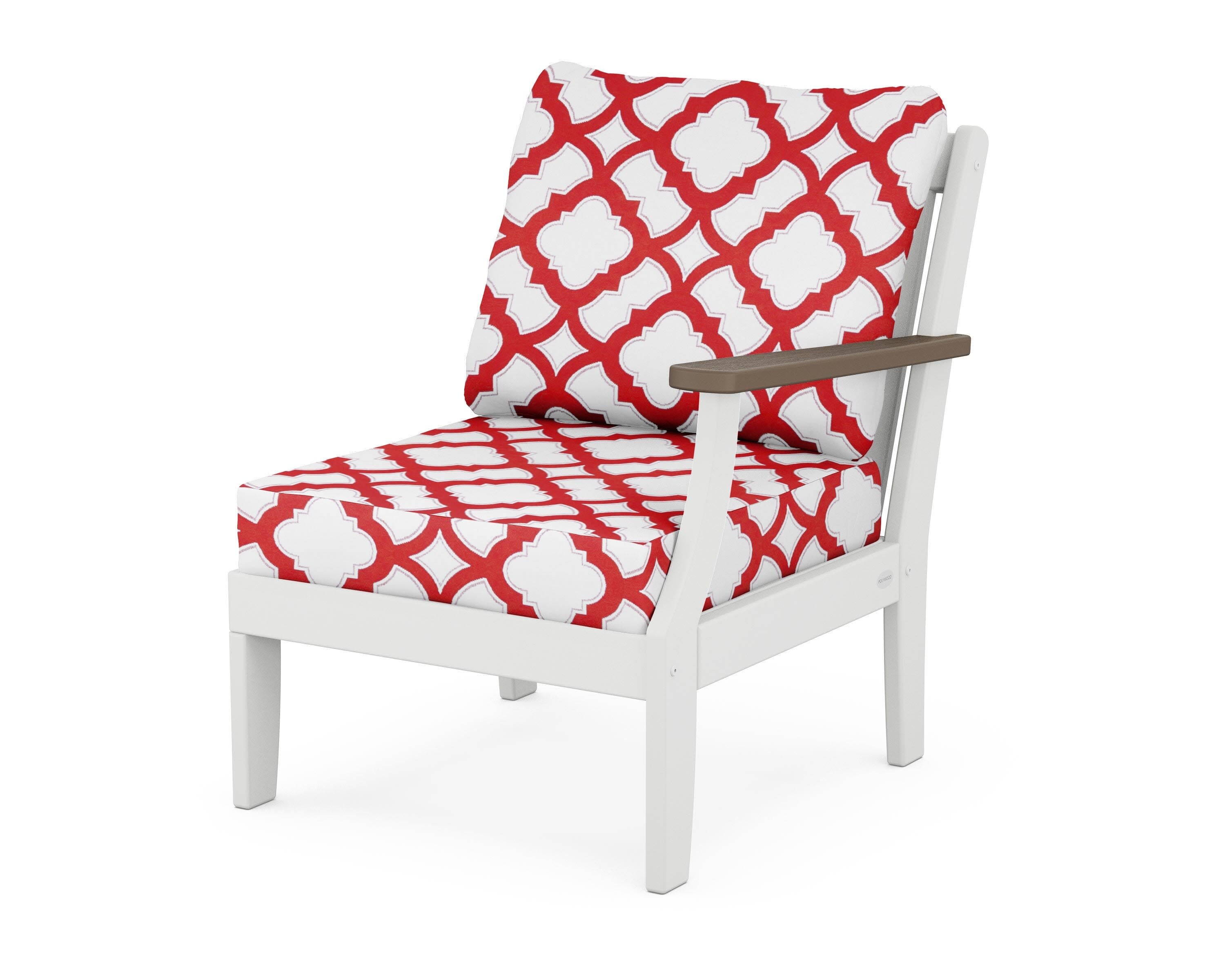 Braxton Modular Right Arm Chair in White / Kona / Trellis Crimson