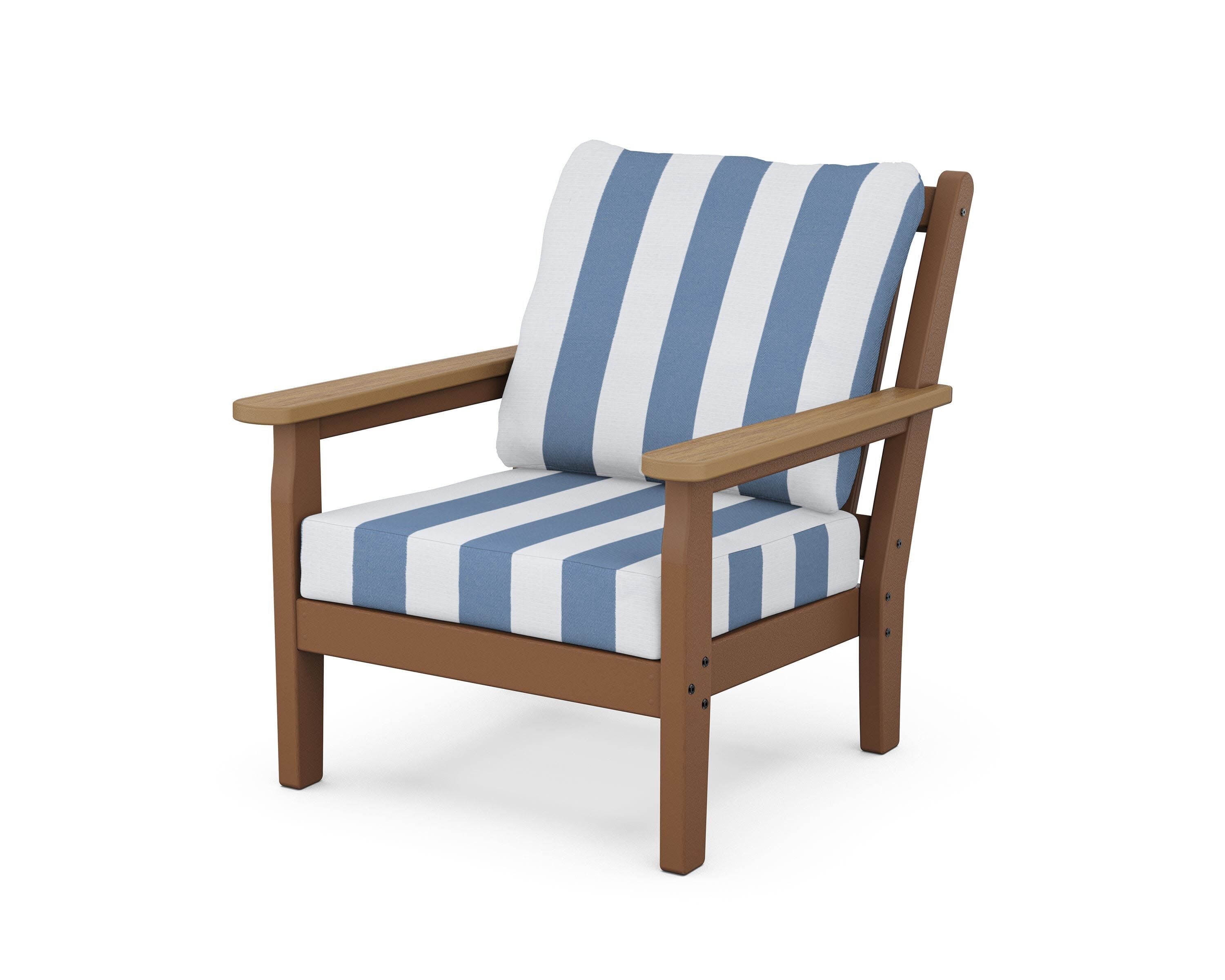 Chippendale Deep Seating Chair in Teak / Natural / Cabana Stripe Sky Blue