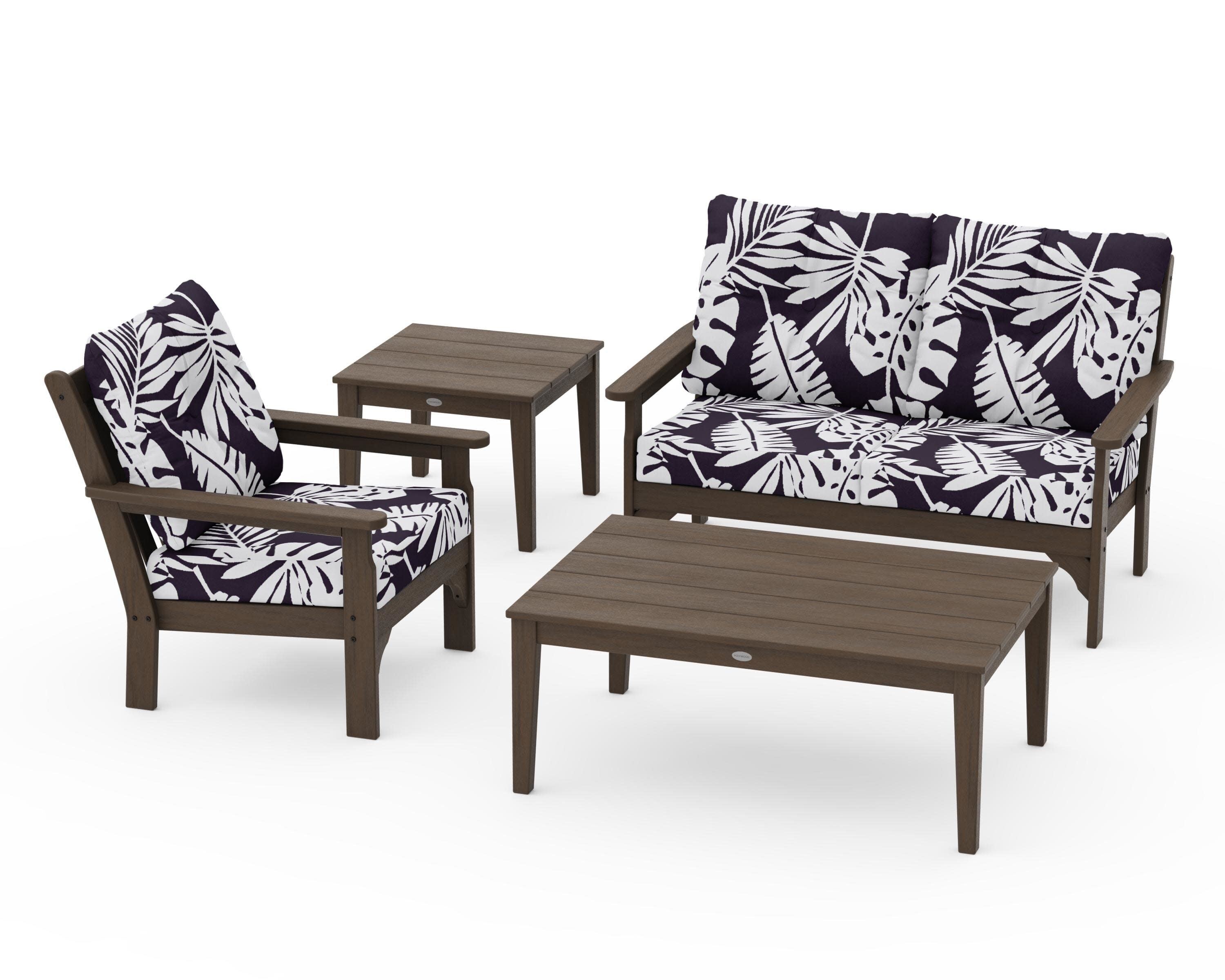 Vineyard 4-Piece Deep Seating Set in Kona / Leaf Navy