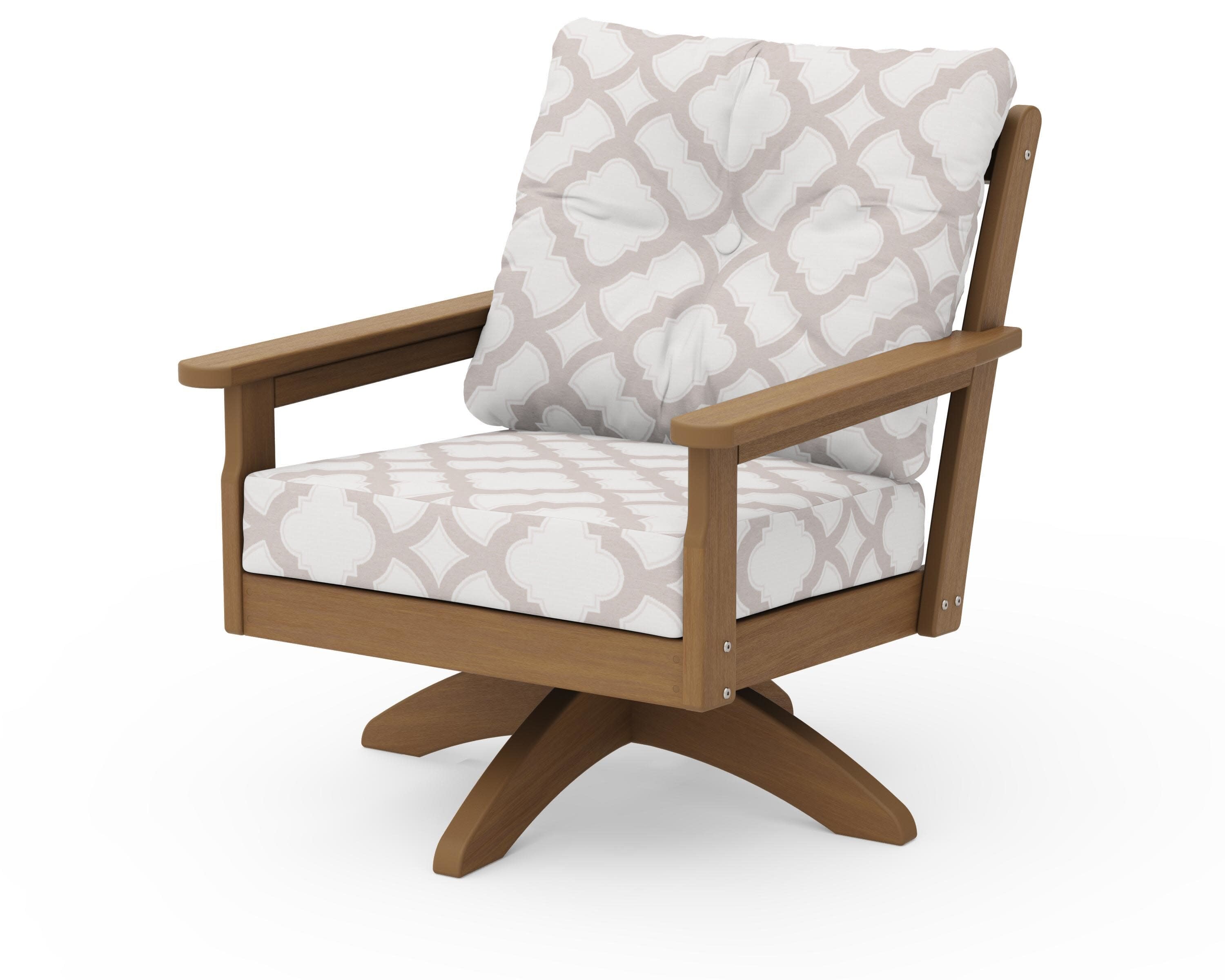 Vineyard Deep Seating Swivel Chair in Natural / Trellis Dune Burlap
