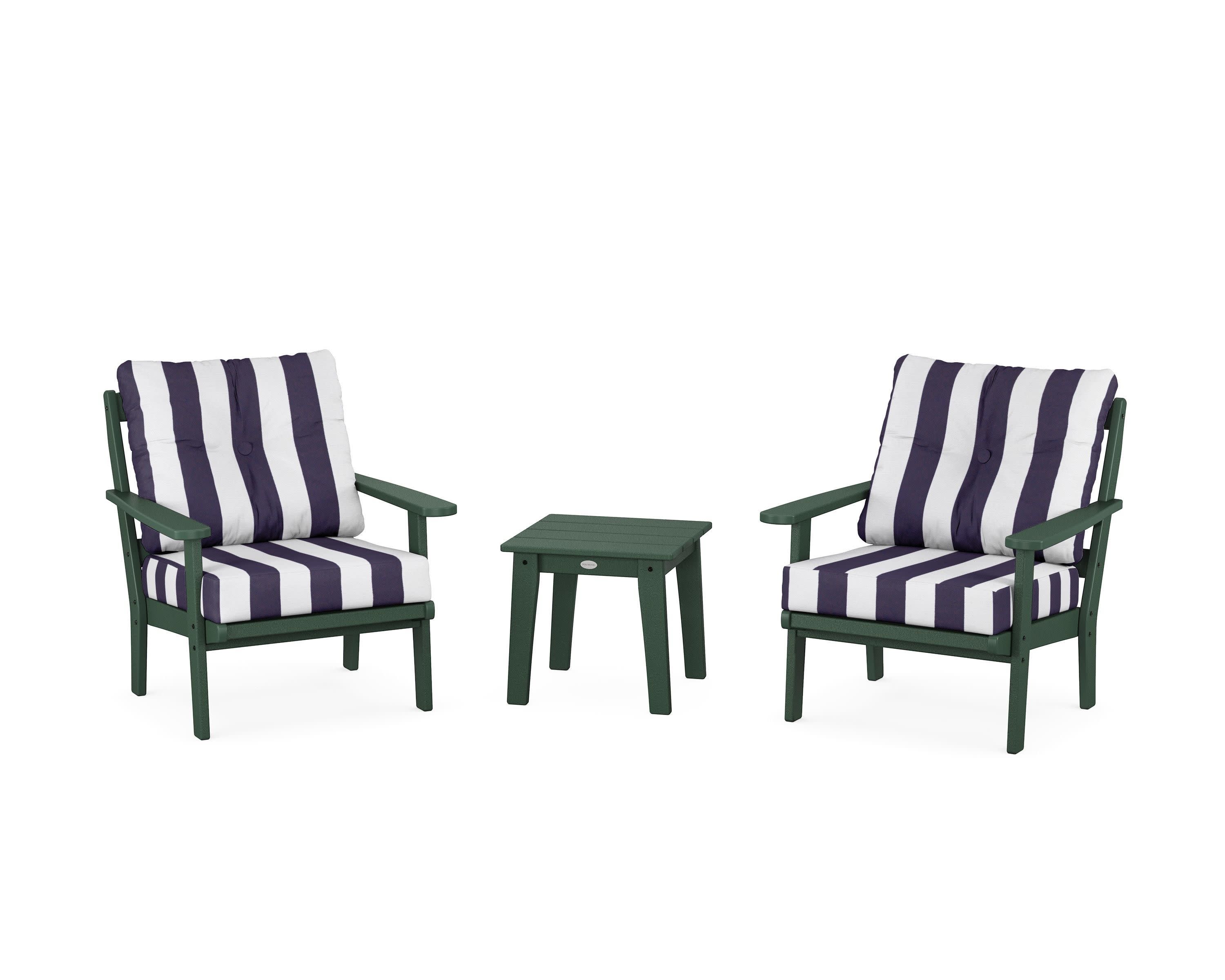 Mission 3-Piece Deep Seating Set in Green / Cabana Stripe Navy