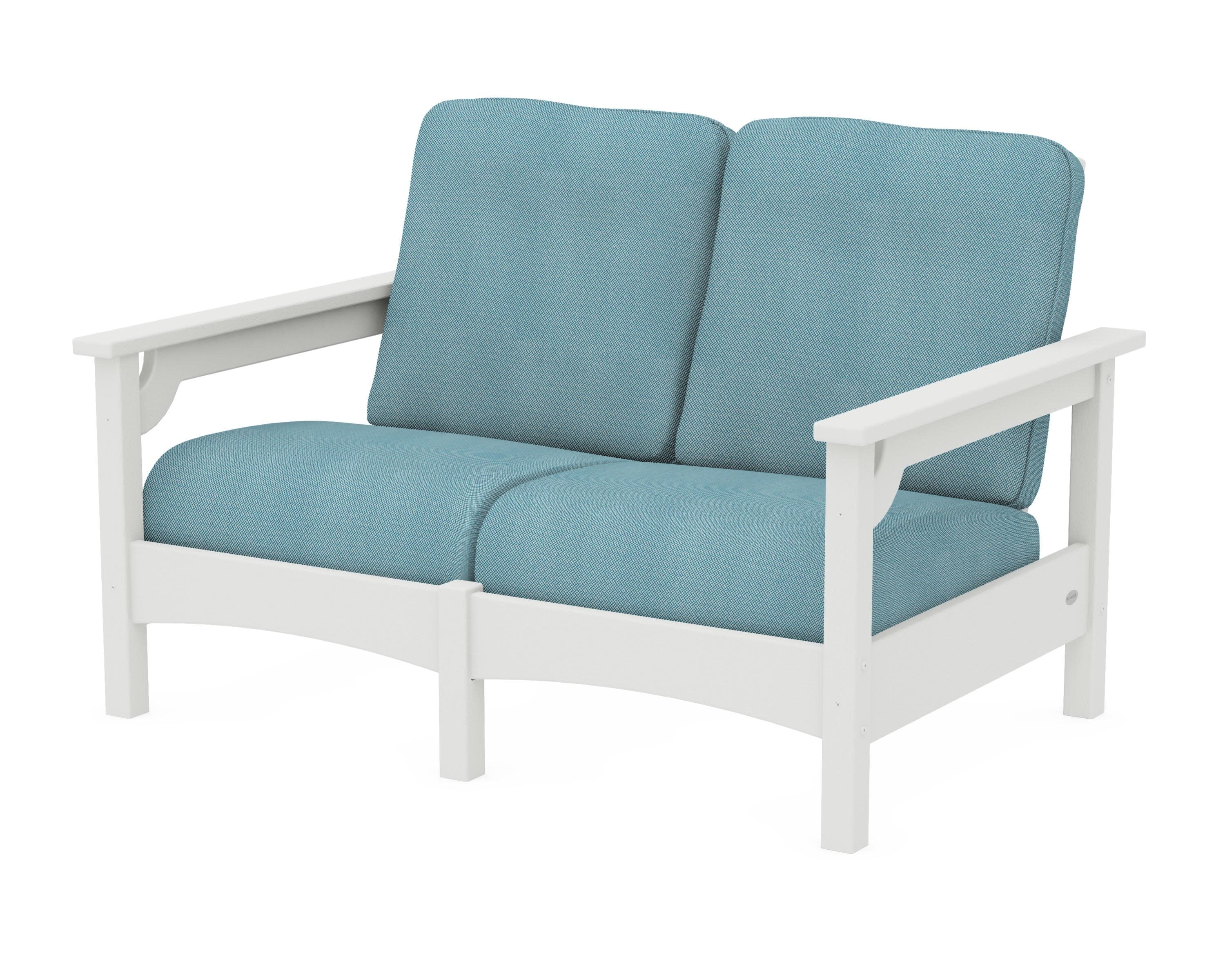 Club Loveseat in Vintage White / Lattice Sky Blue