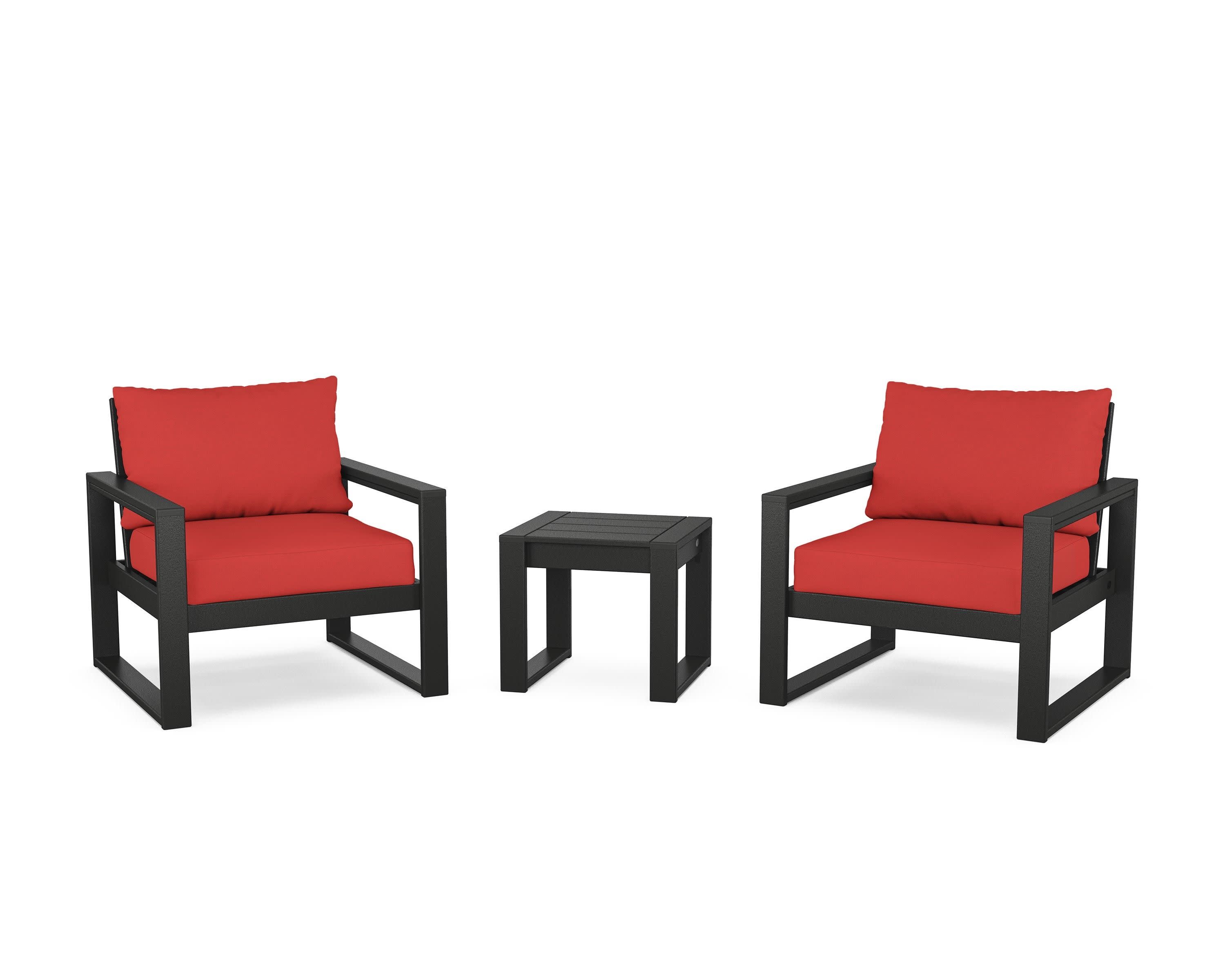EDGE Sectional 3-Piece Deep Seating Set in Black / Crimson Linen