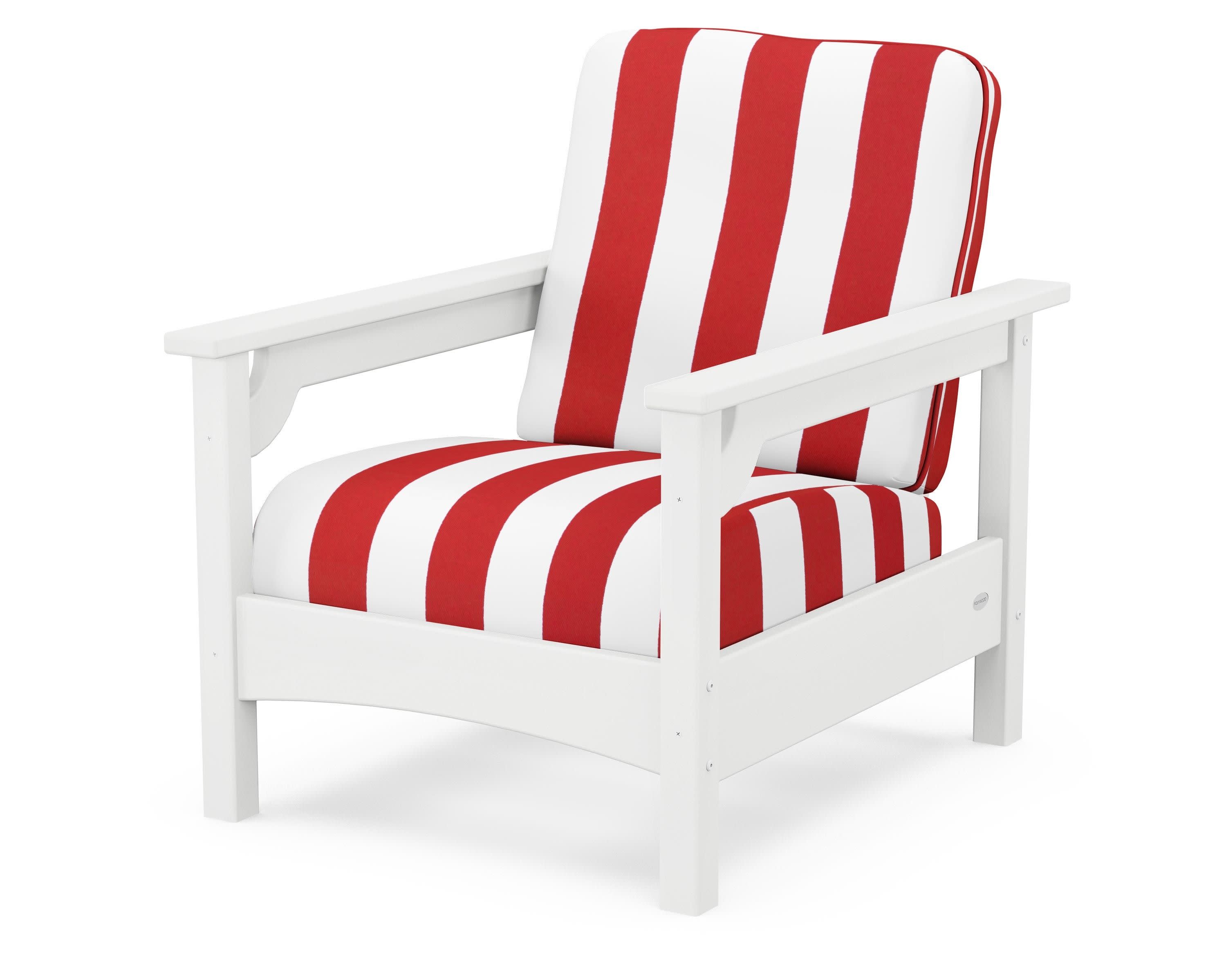Club Chair in White / Cabana Stripe Crimson