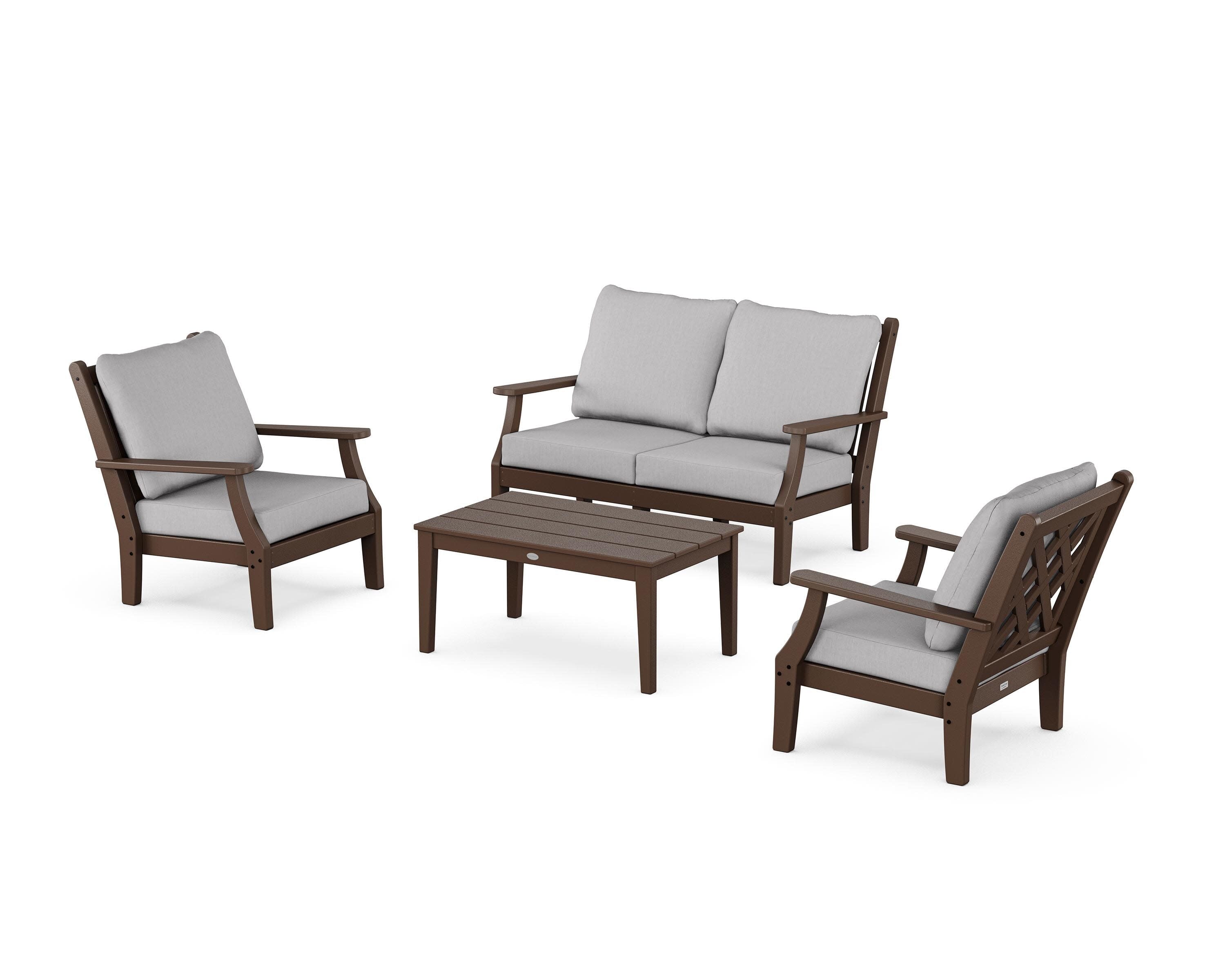 Wovendale 4-Piece Deep Seating Set with Loveseat in Mahogany / Granite