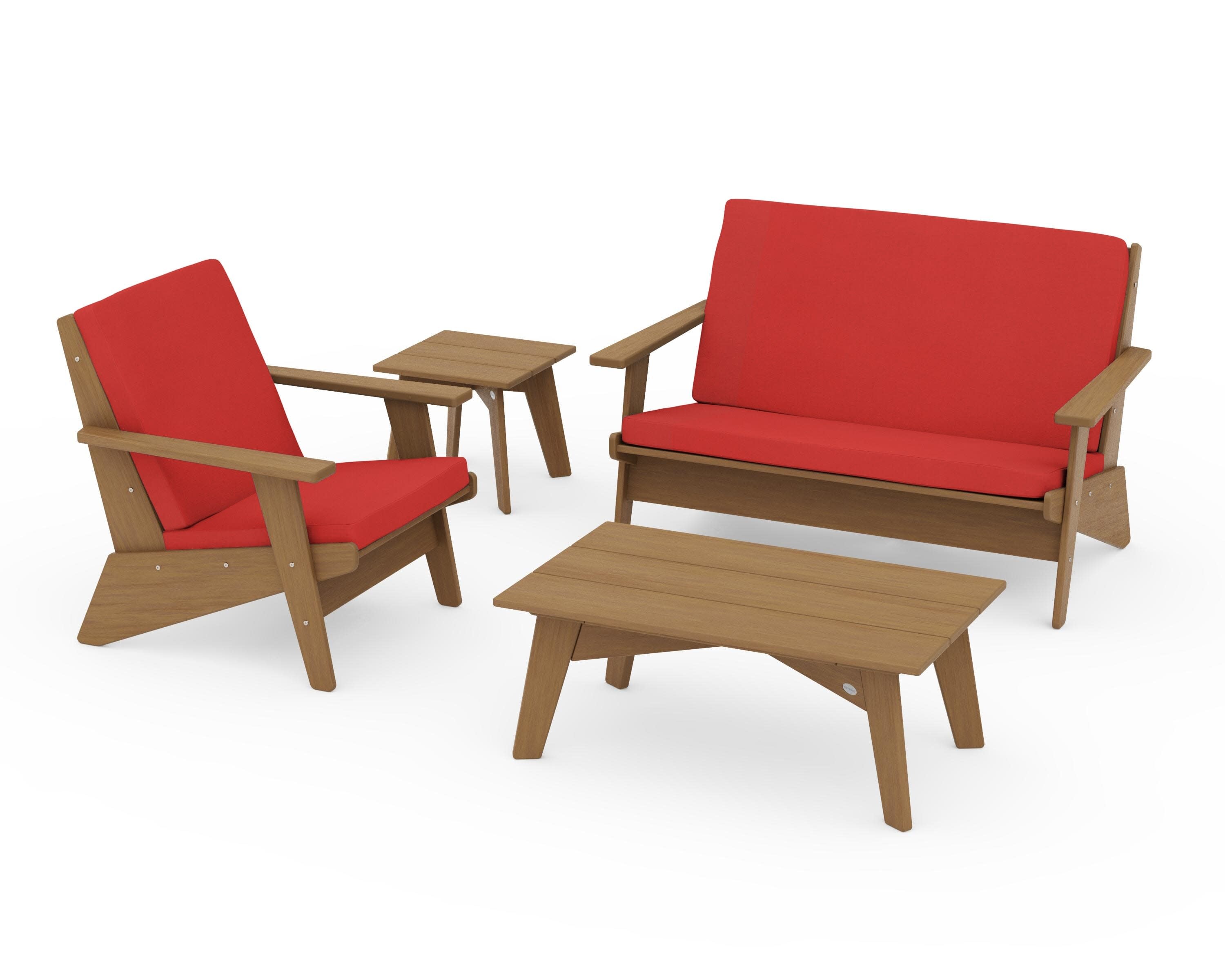 Riviera Modern Lounge 4-Piece Set in Natural / Crimson Linen