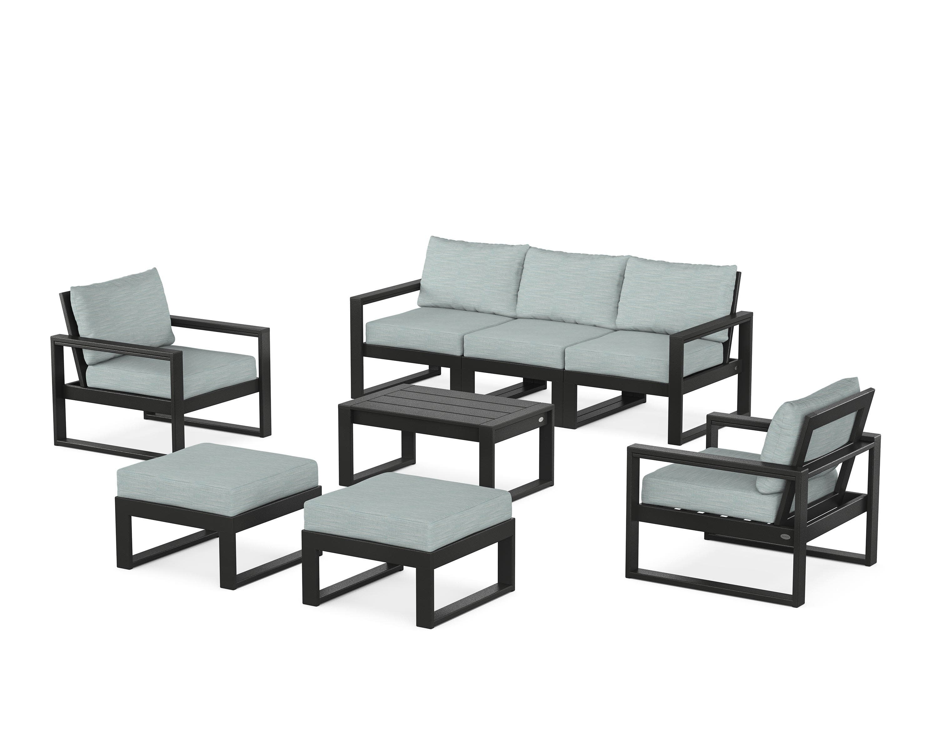EDGE Sectional 8-Piece Lounge Sofa Set in Black / Soothe Mist