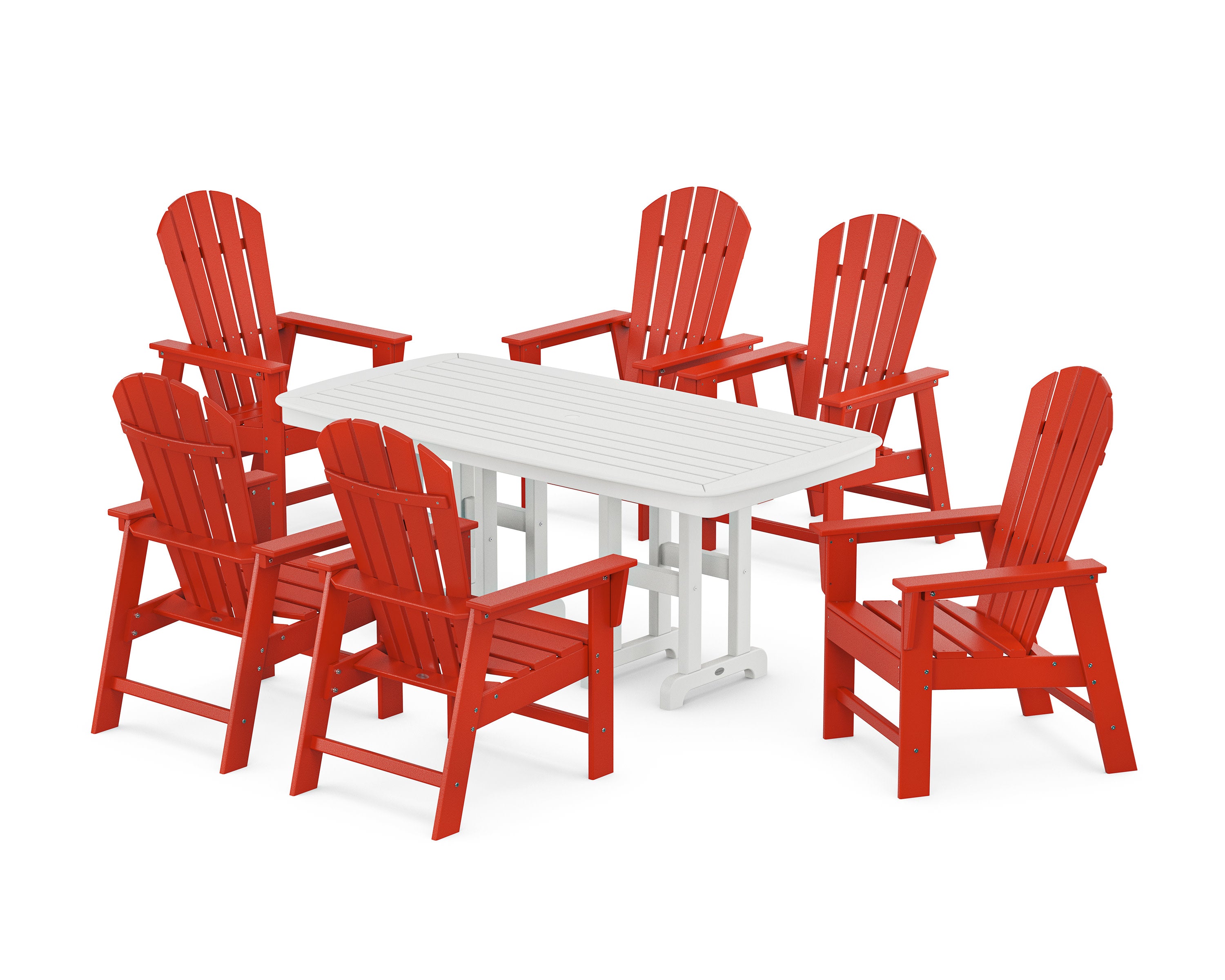 South Beach 7-Piece Dining Set in Sunset Red / White