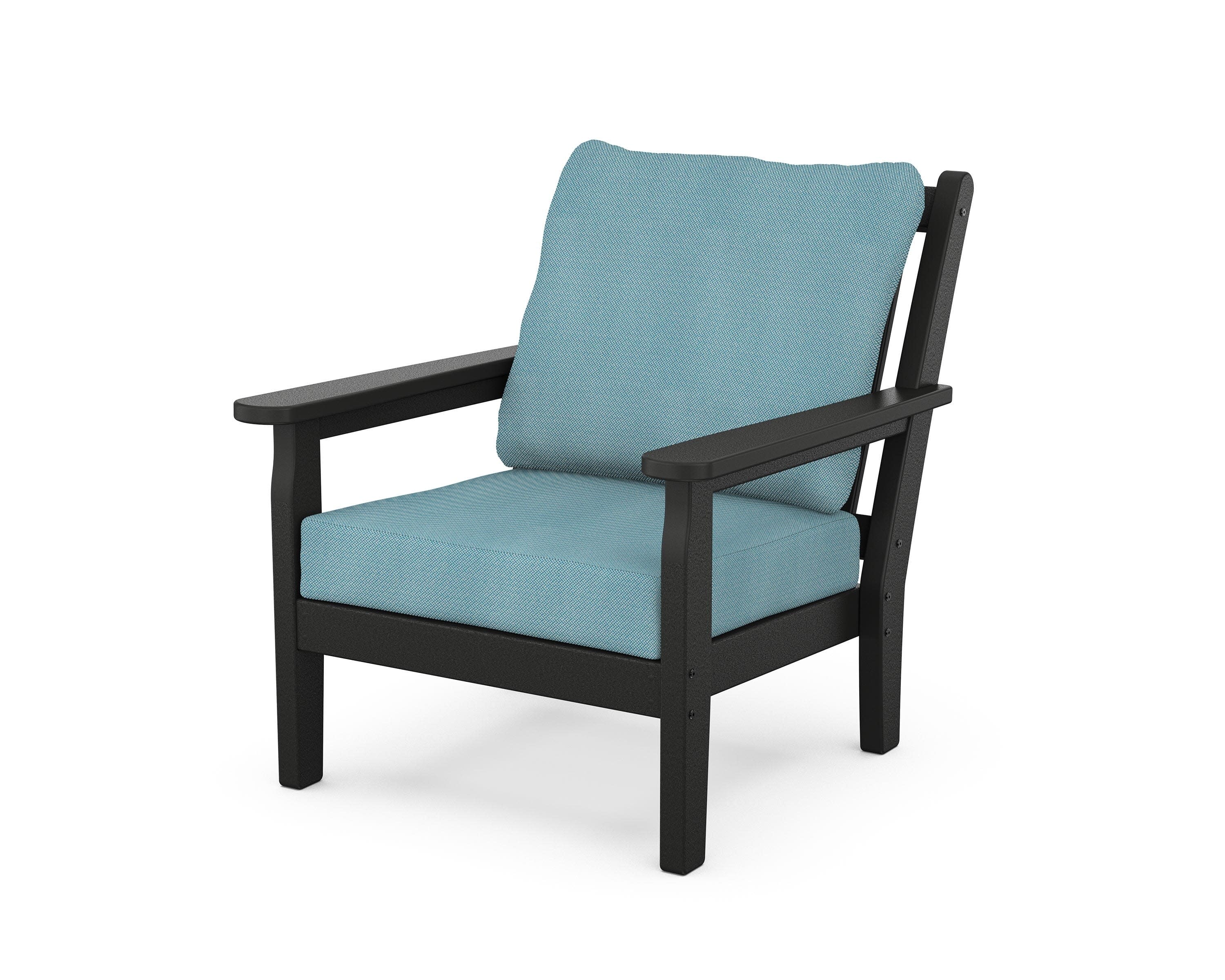 Chippendale Deep Seating Chair in Black / Lattice Sky Blue