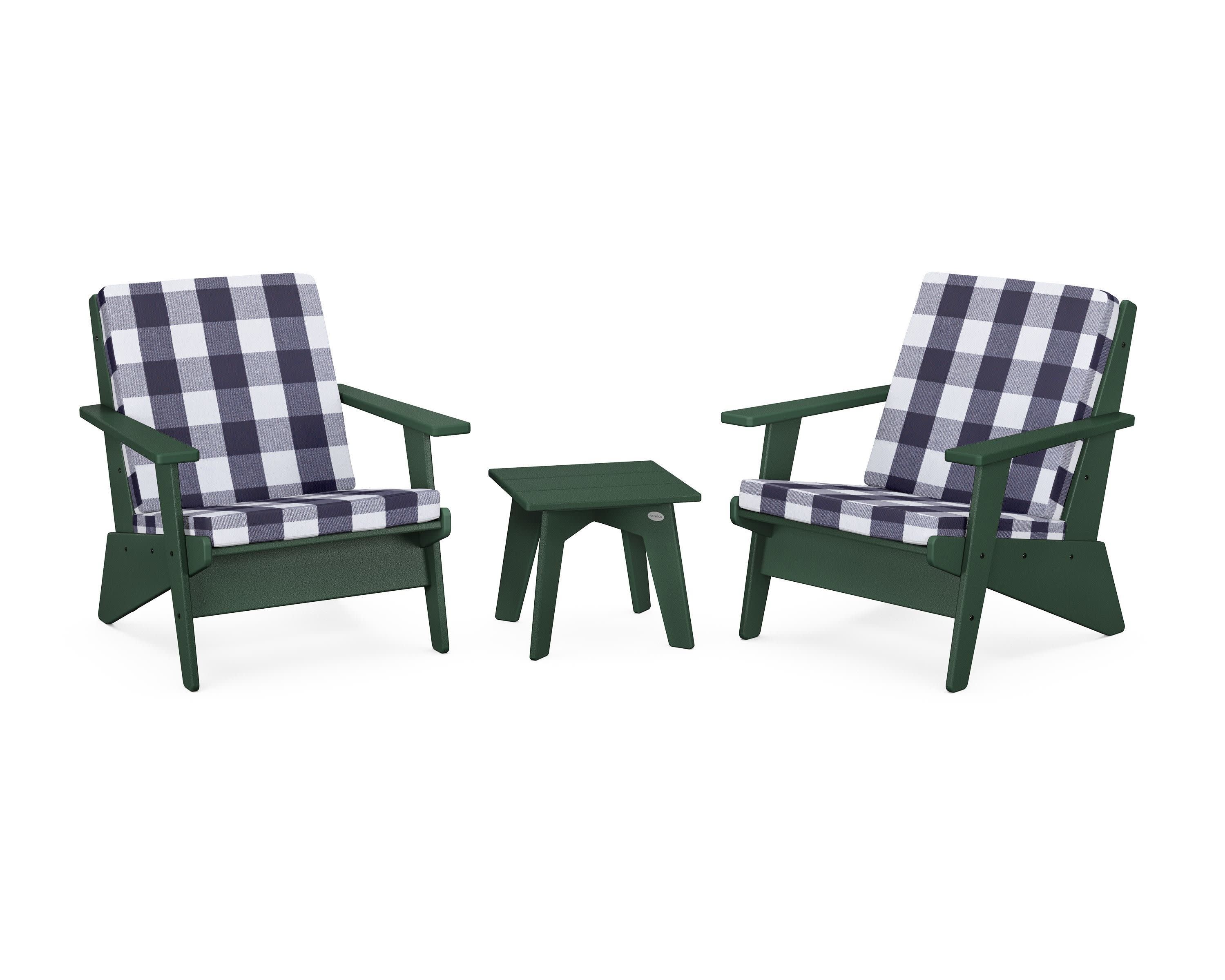 Riviera Modern Lounge 3-Piece Set in Green / Buffalo Plaid Navy