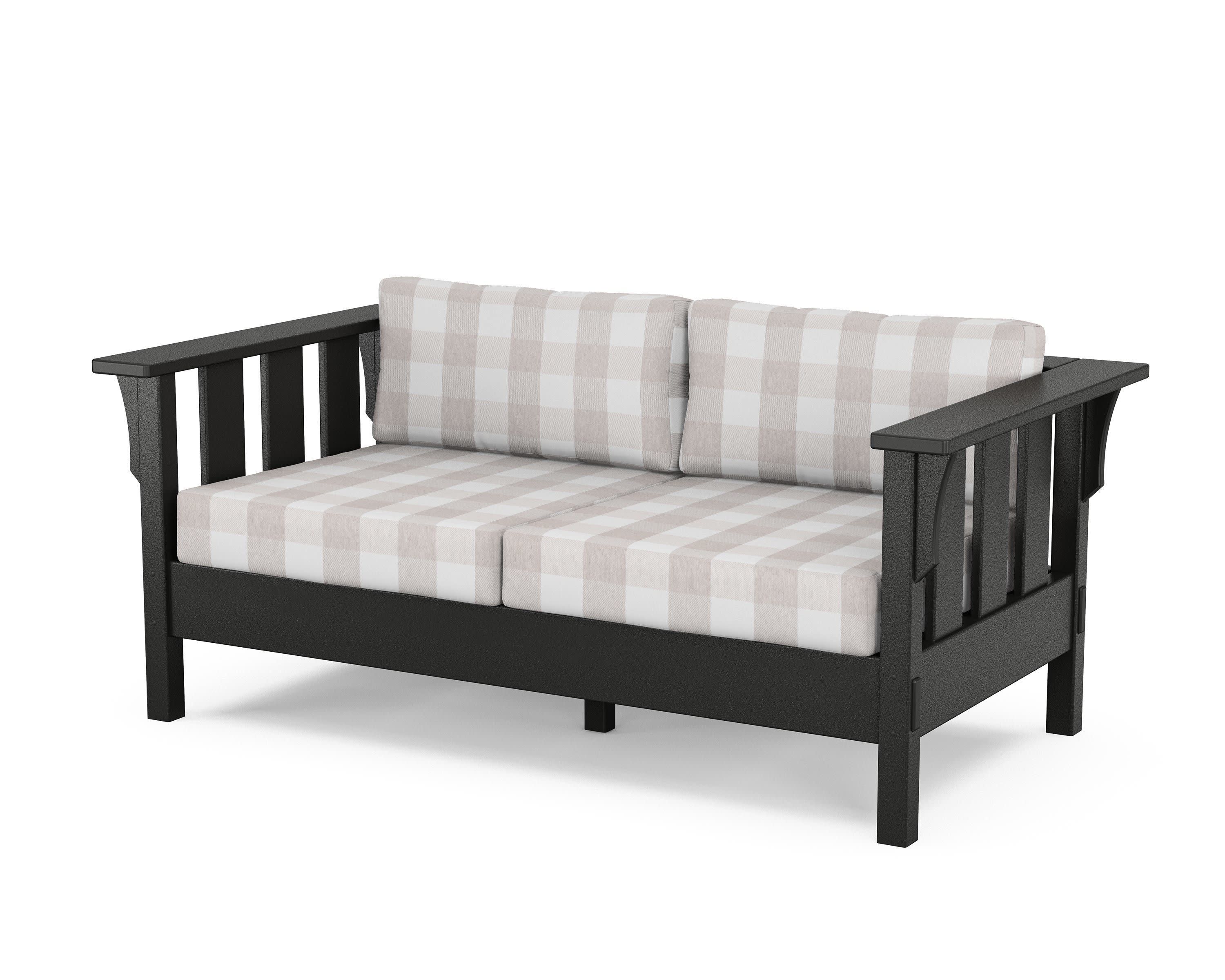 Acadia Deep Seating Loveseat in Black / Buffalo Plaid Dune Burlap