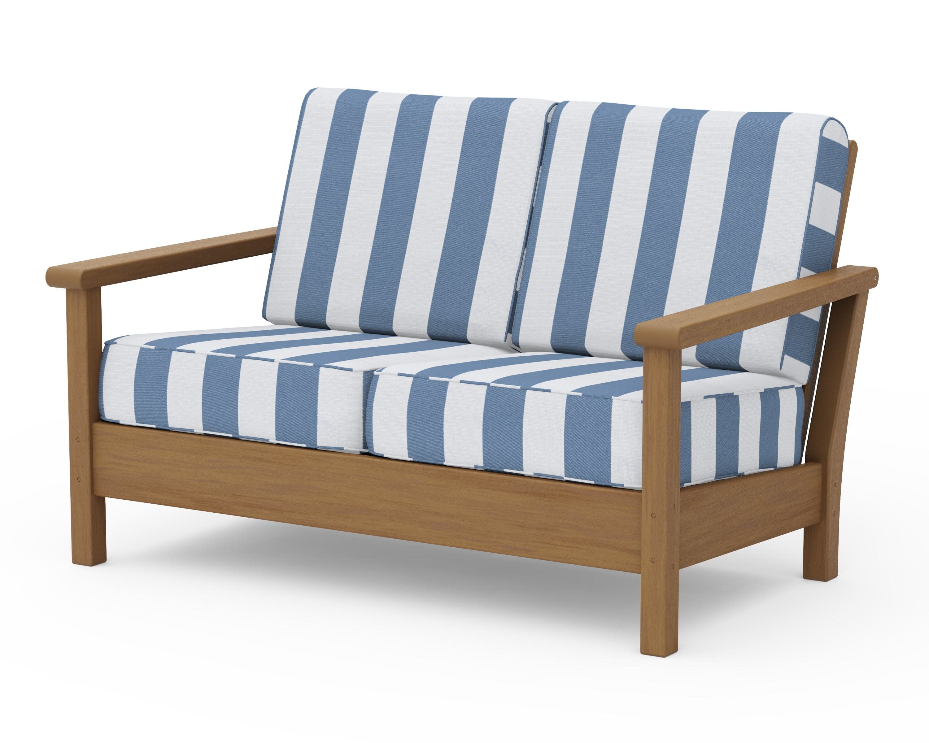 Harbour Deep Seating Loveseat in Natural / Cabana Stripe Sky Blue