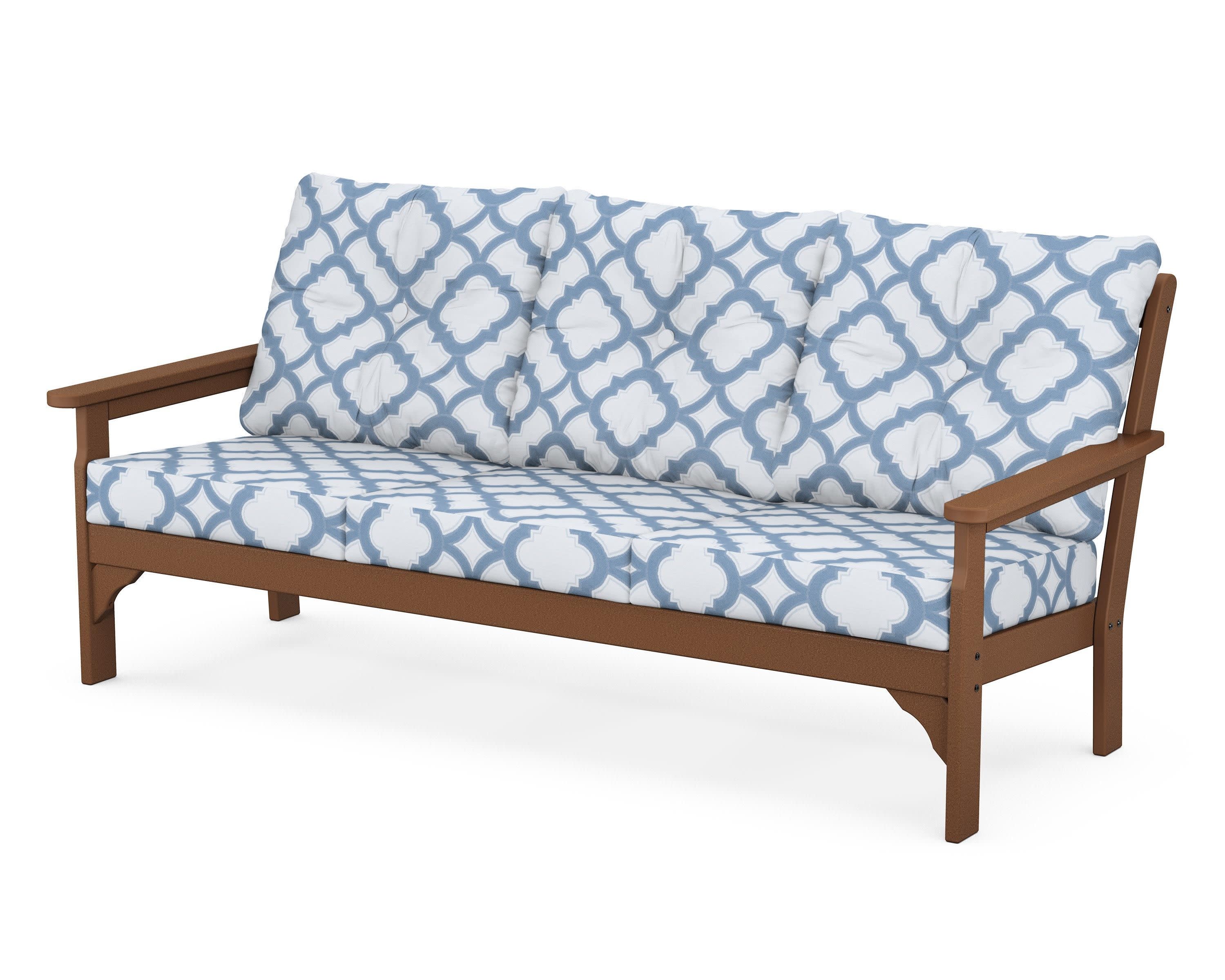 Vineyard Deep Seating Sofa in Teak / Trellis Sky Blue