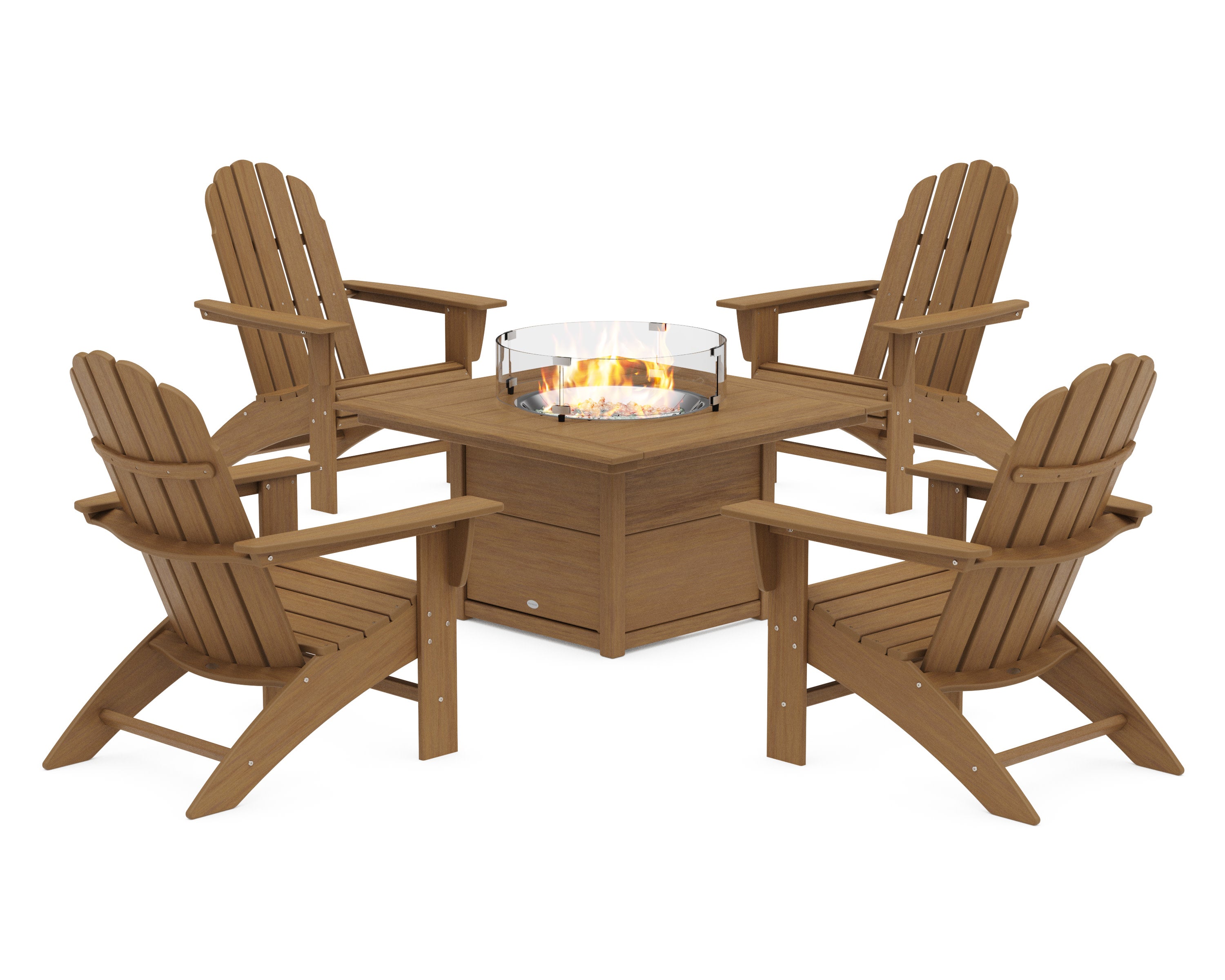 Nautical Curveback Adirondack 5-Piece Conversation Set with Fire Pit Table in Natural