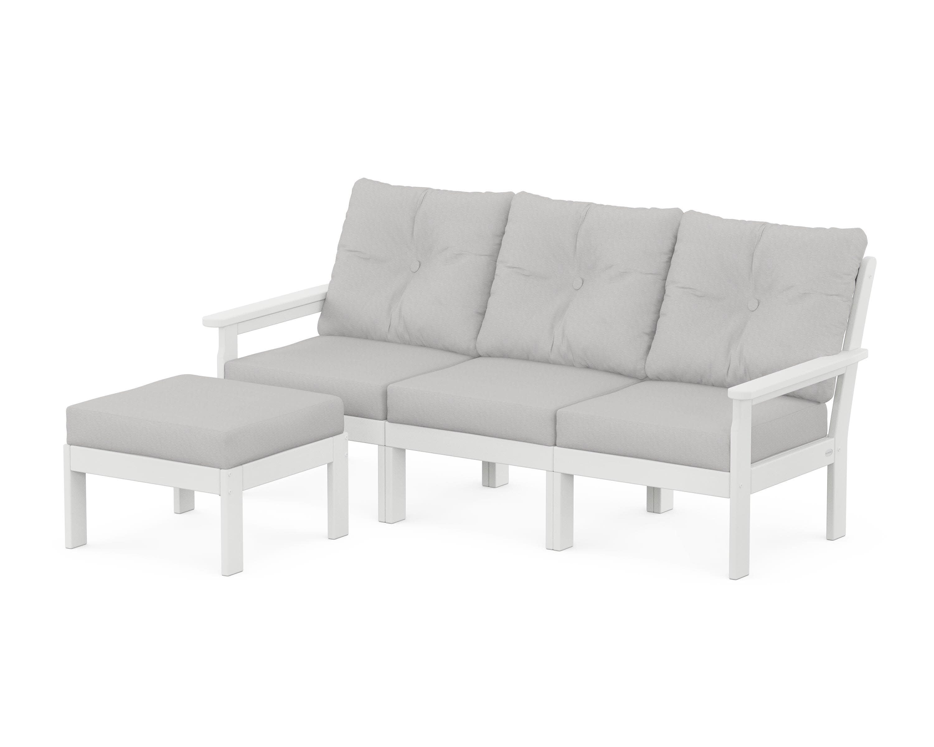 Vineyard 4-Piece Sectional with Ottoman in White / Diamond in the Rough