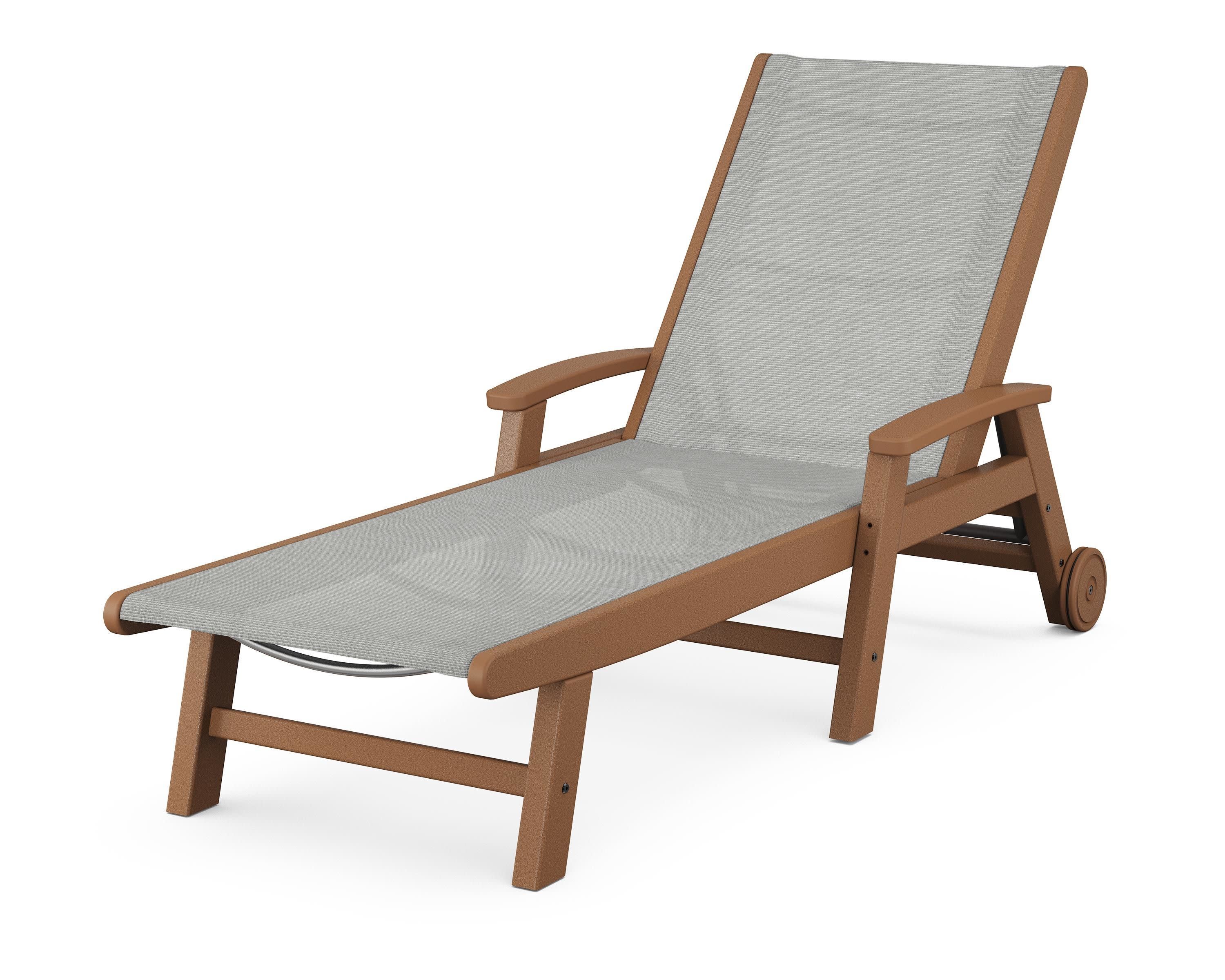 Coastal Chaise with Wheels in Teak / Metallic Sling