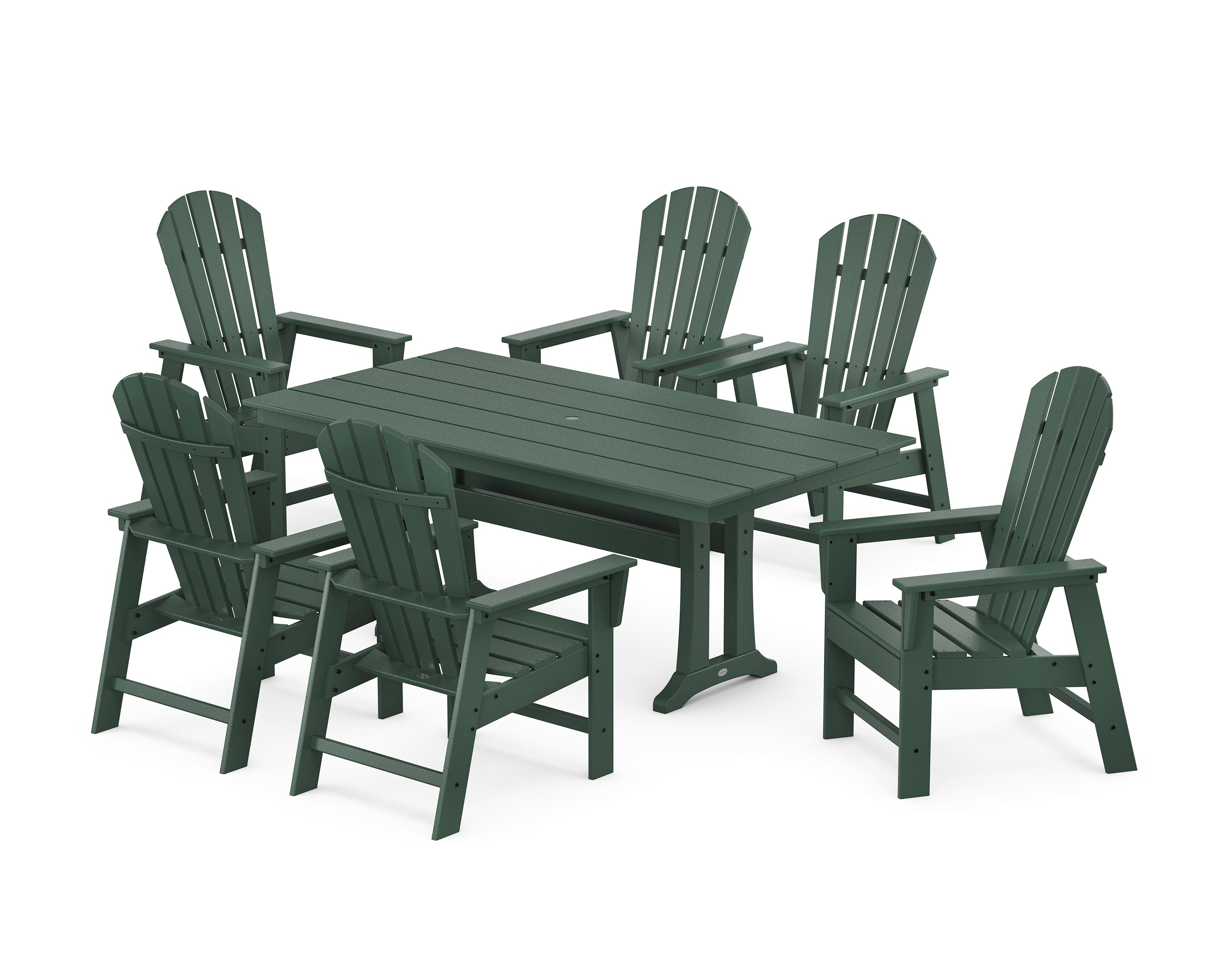 South Beach 7-Piece Farmhouse Dining Set with Trestle Legs in Green