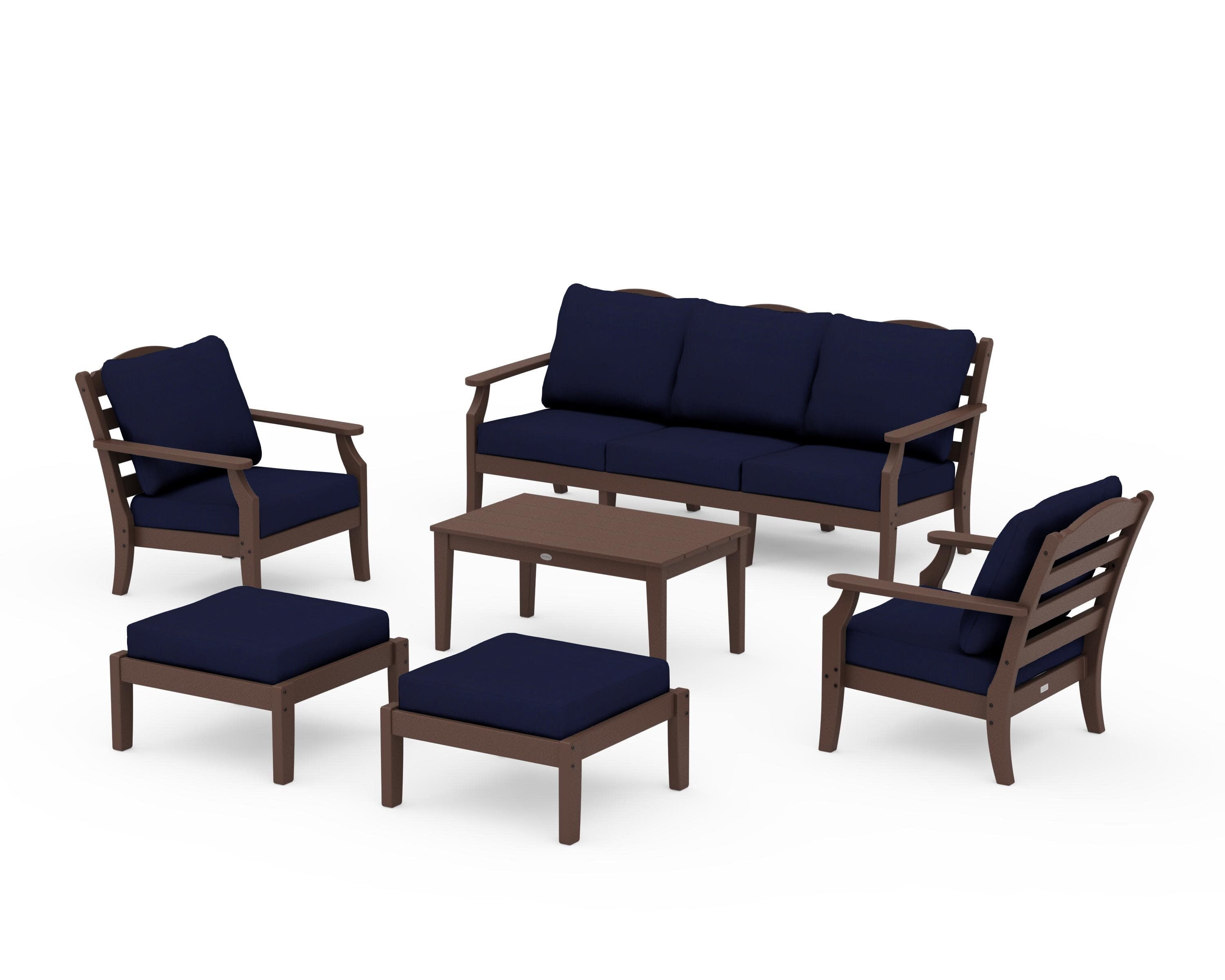 Savannah 6-Piece Lounge Sofa Set in Mahogany / Navy