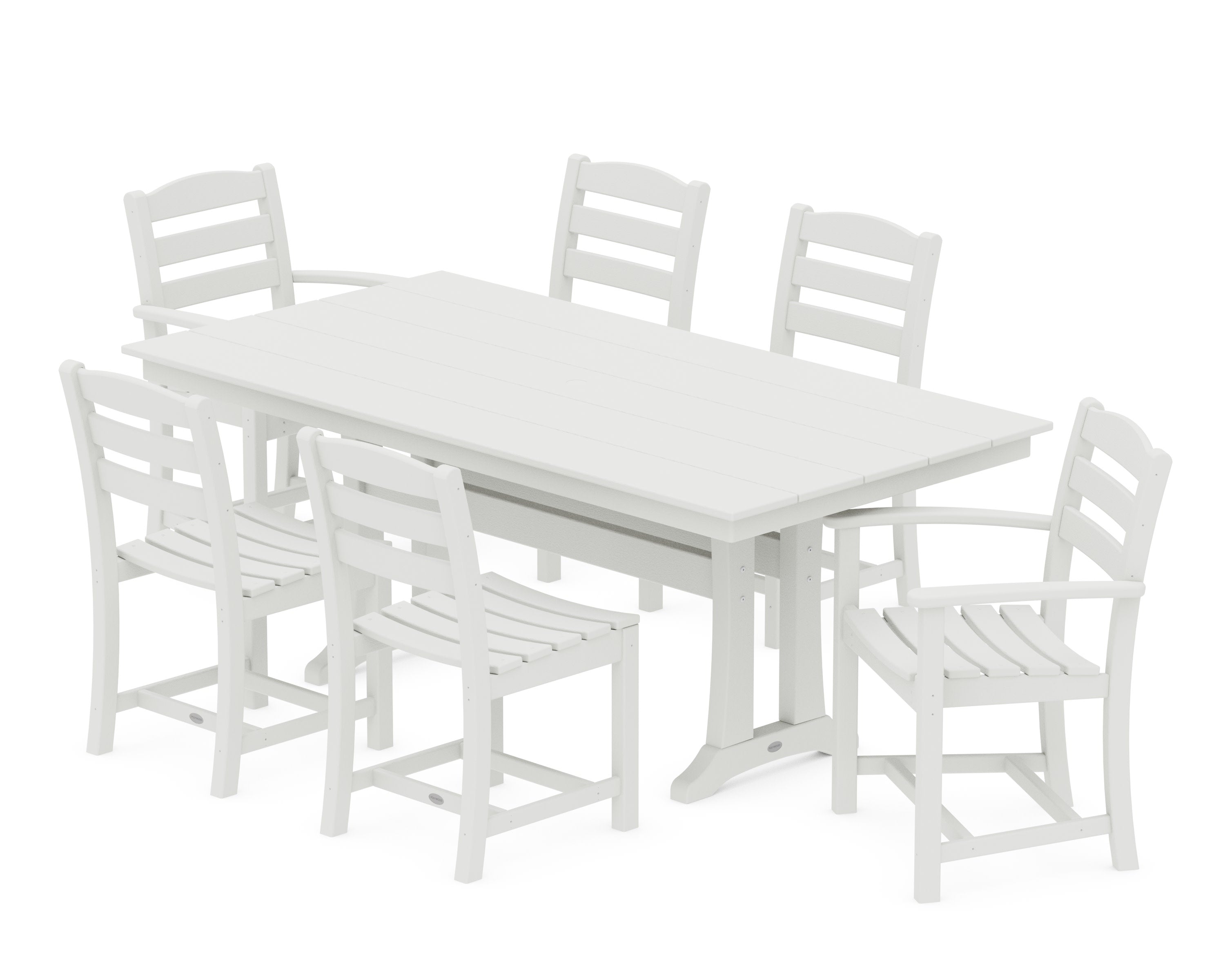 La Casa Caf 7-Piece Farmhouse Dining Set with Trestle Legs in Vintage White