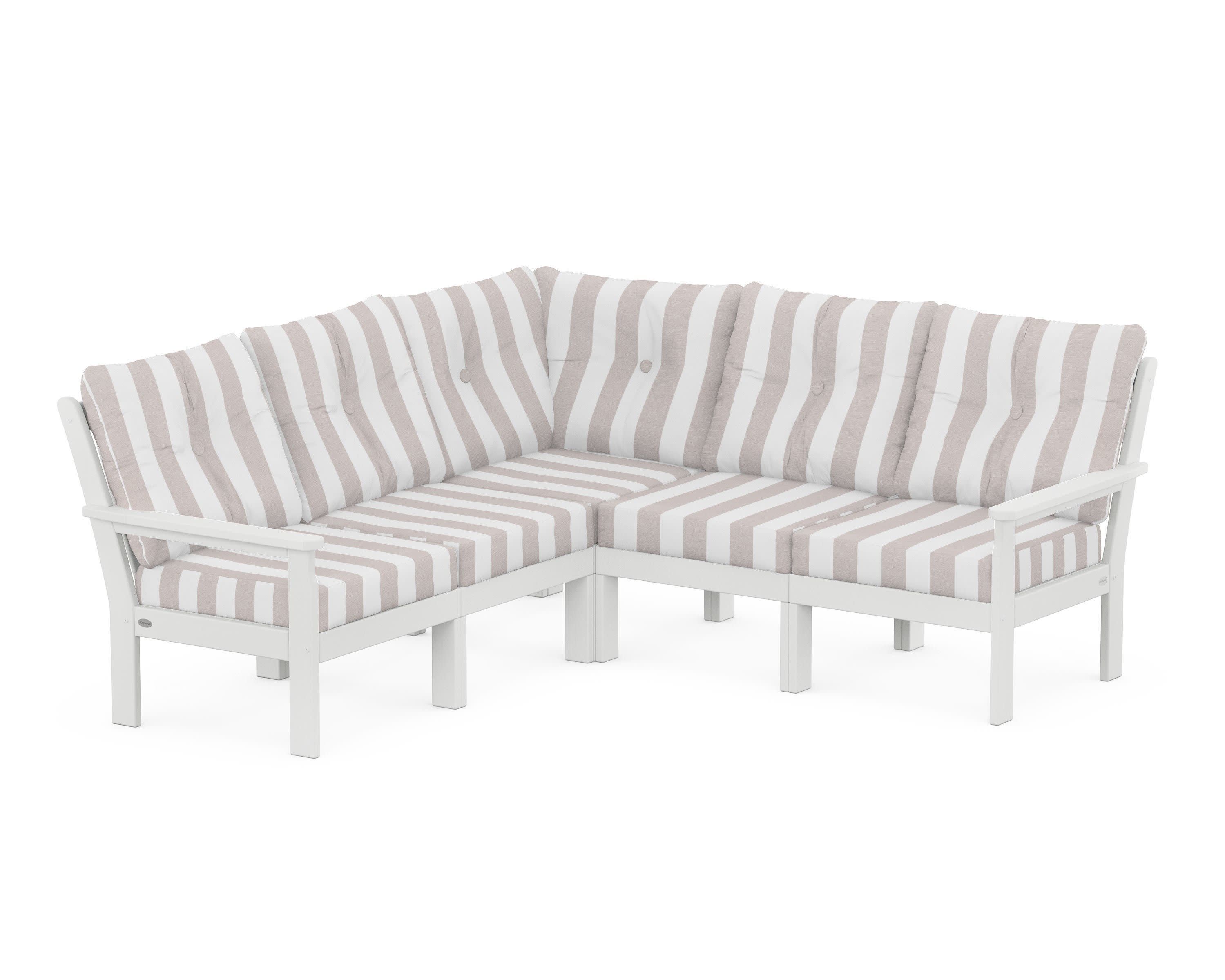 Vineyard 5-Piece Sectional in White / Cabana Stripe Dune Burlap
