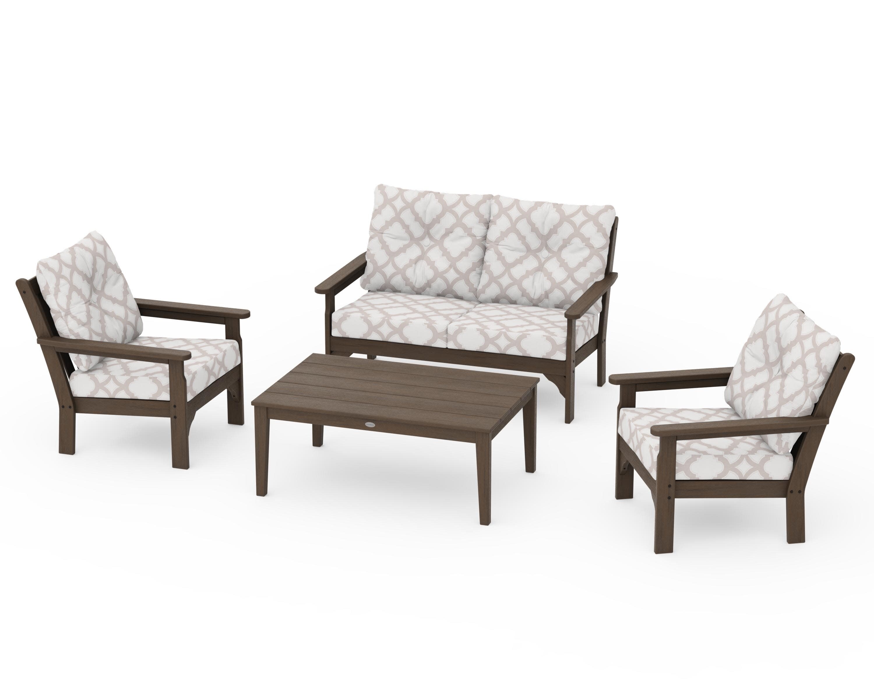 Vineyard 4-Piece Deep Seating Set in Kona / Trellis Dune Burlap