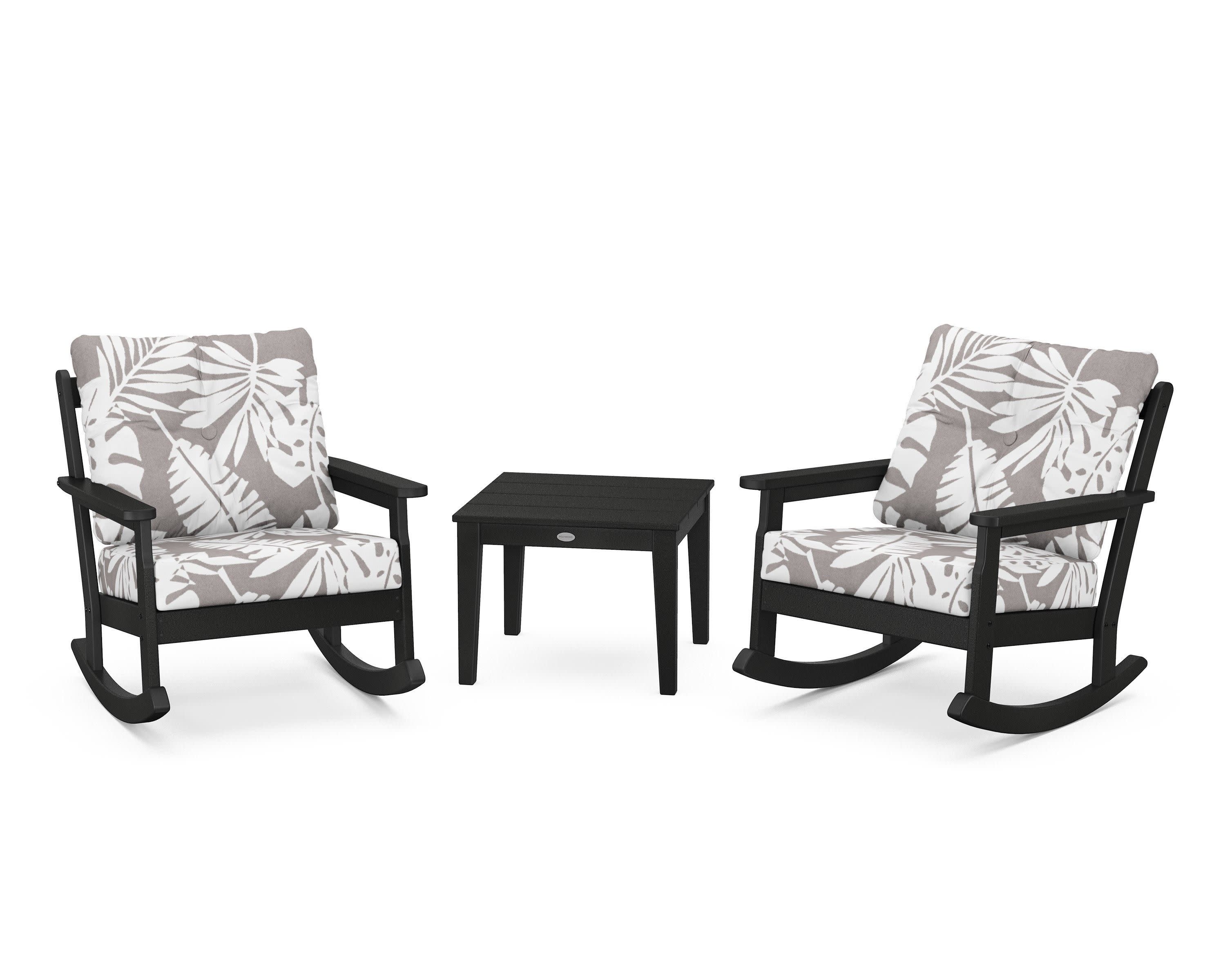Vineyard 3-Piece Deep Seating Rocker Set in Black / Leaf Grey Mist