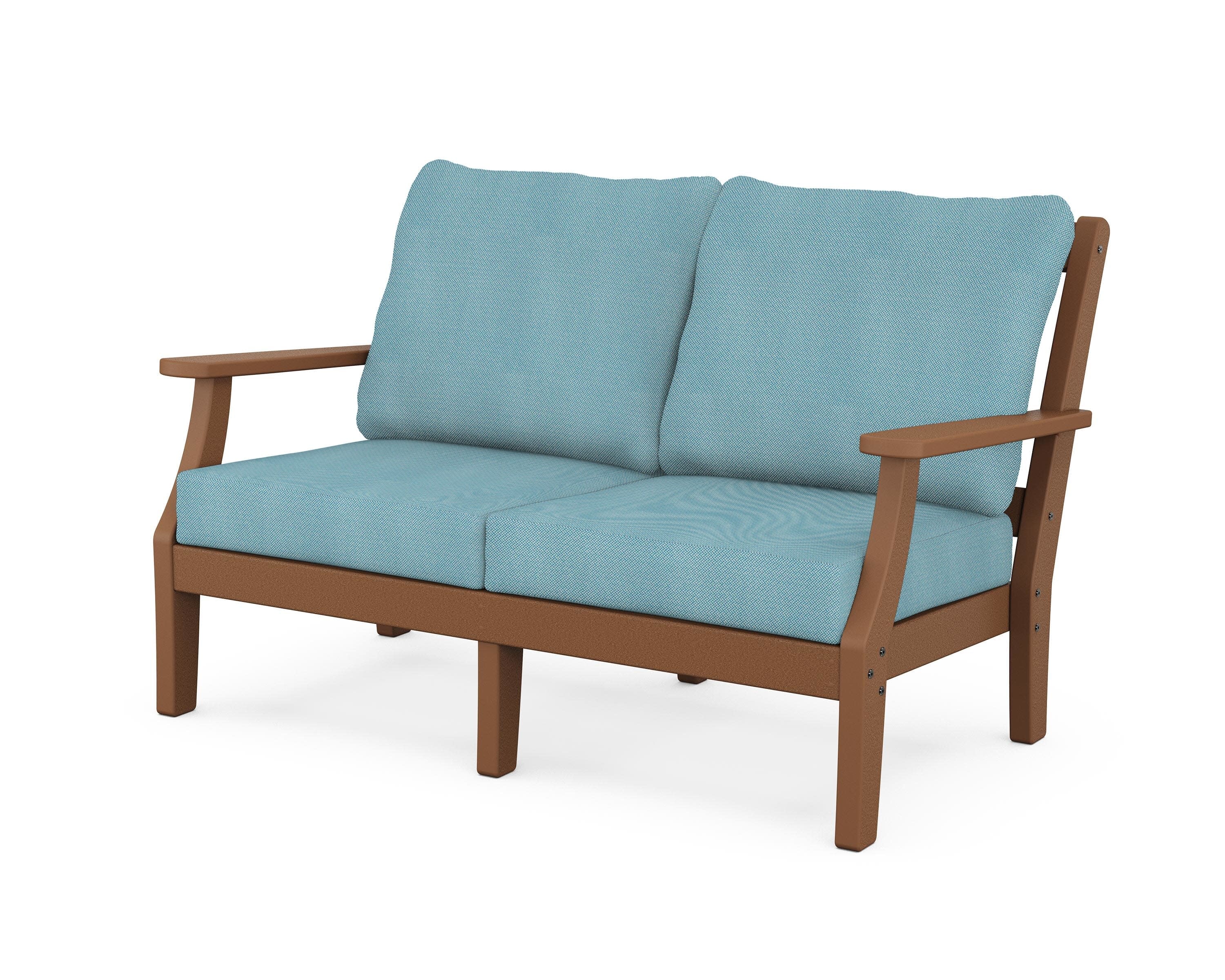 Chinoiserie Deep Seating Loveseat in Teak / Lattice Sky Blue