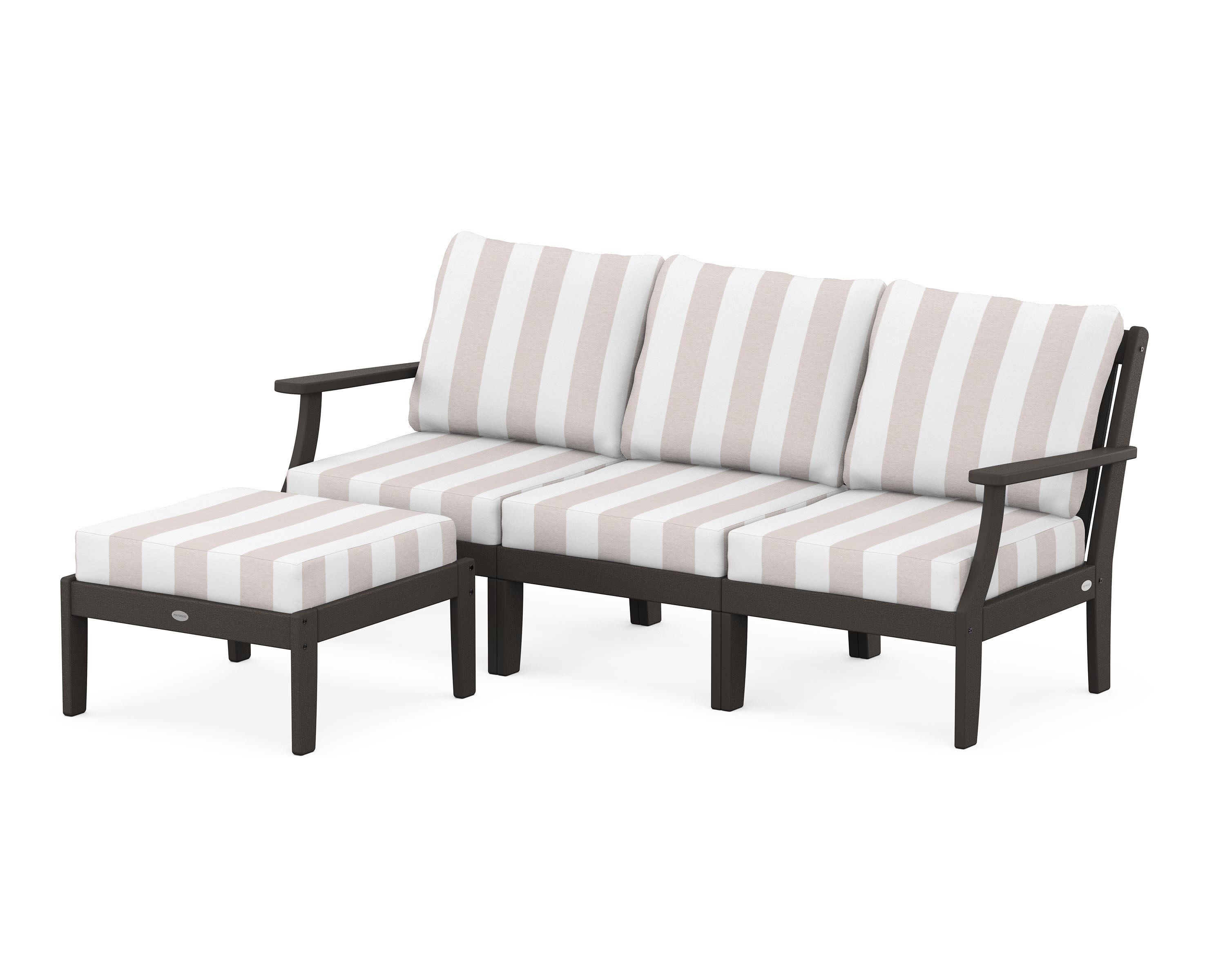 Braxton Modular 4-Piece Deep Seating Set with Ottoman in Vintage Coffee / Cabana Stripe Dune Burlap