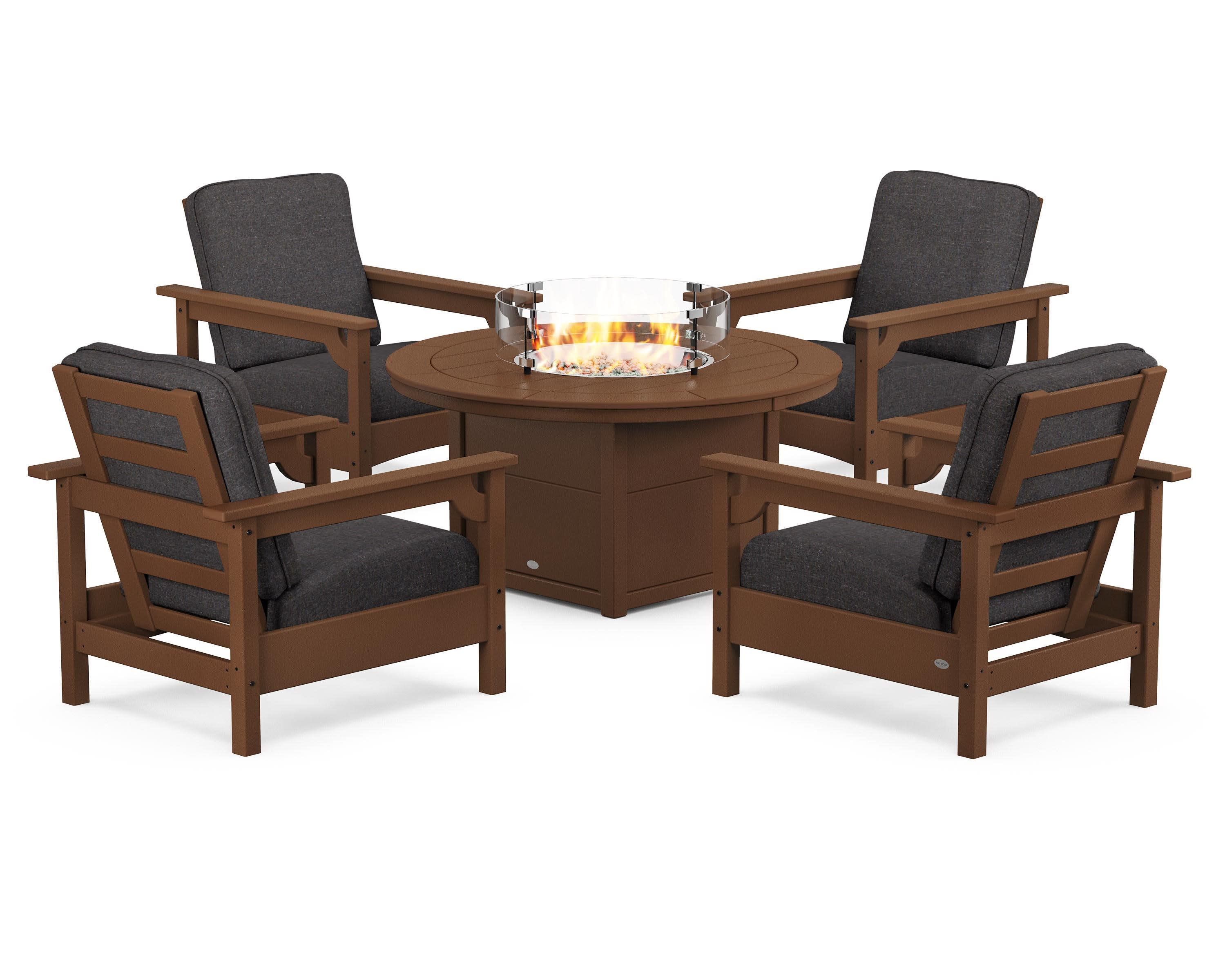 Club 5-Piece Conversation Set with Fire Pit Table in Teak / Ash Charcoal