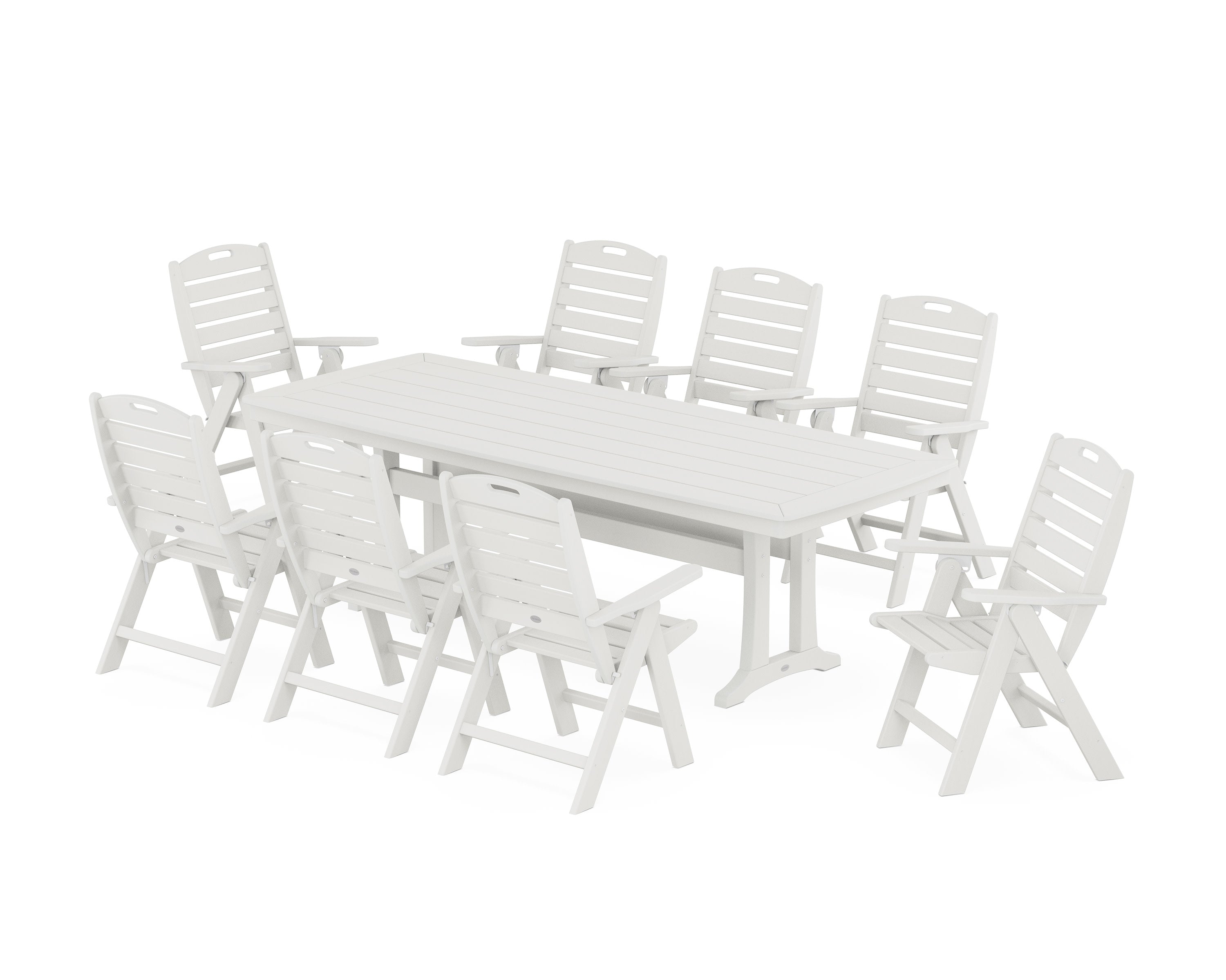 Nautical Highback 9-Piece Dining Set with Trestle Legs in Vintage White