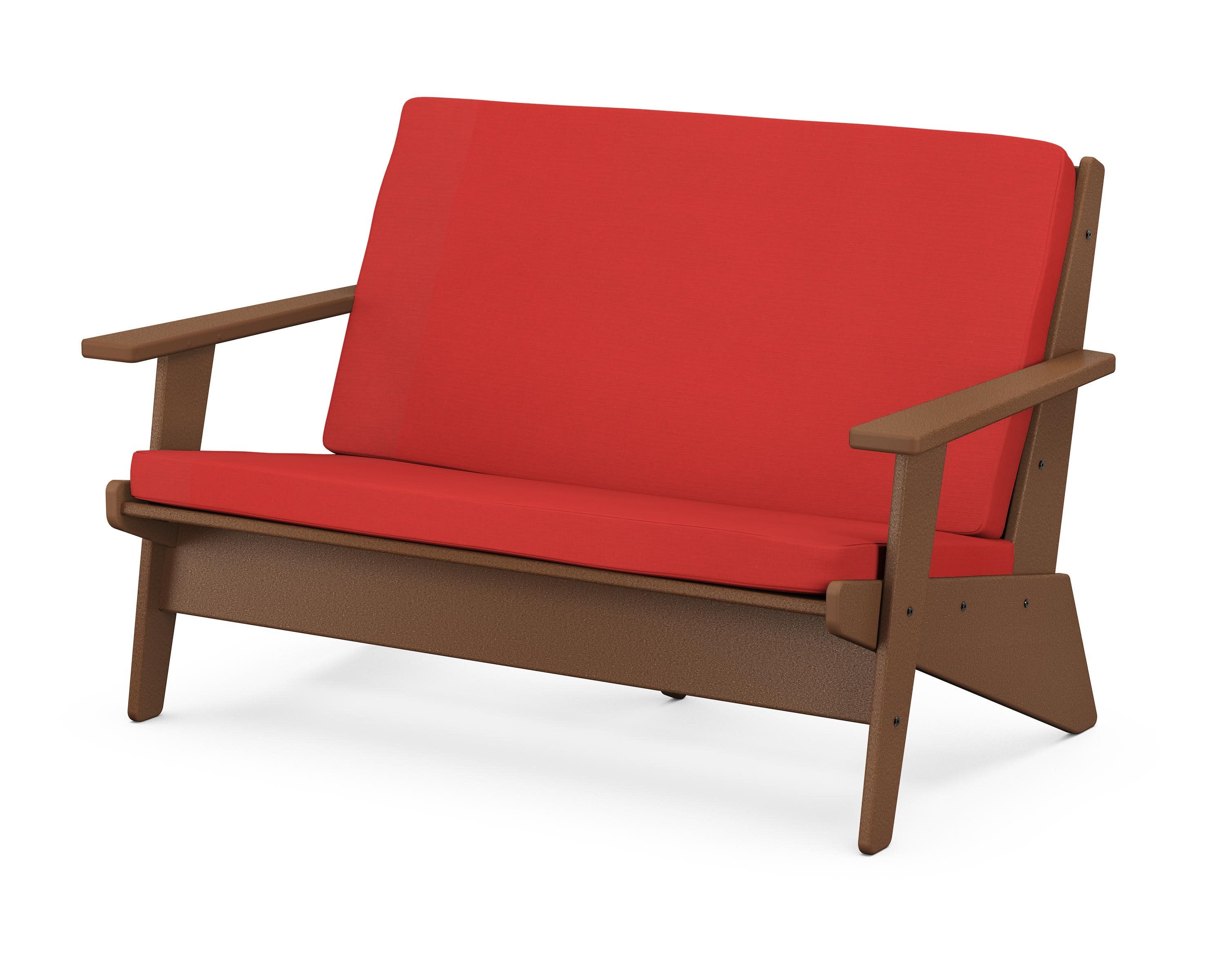 Riviera Modern Lounge Loveseat in Teak / Crimson Linen
