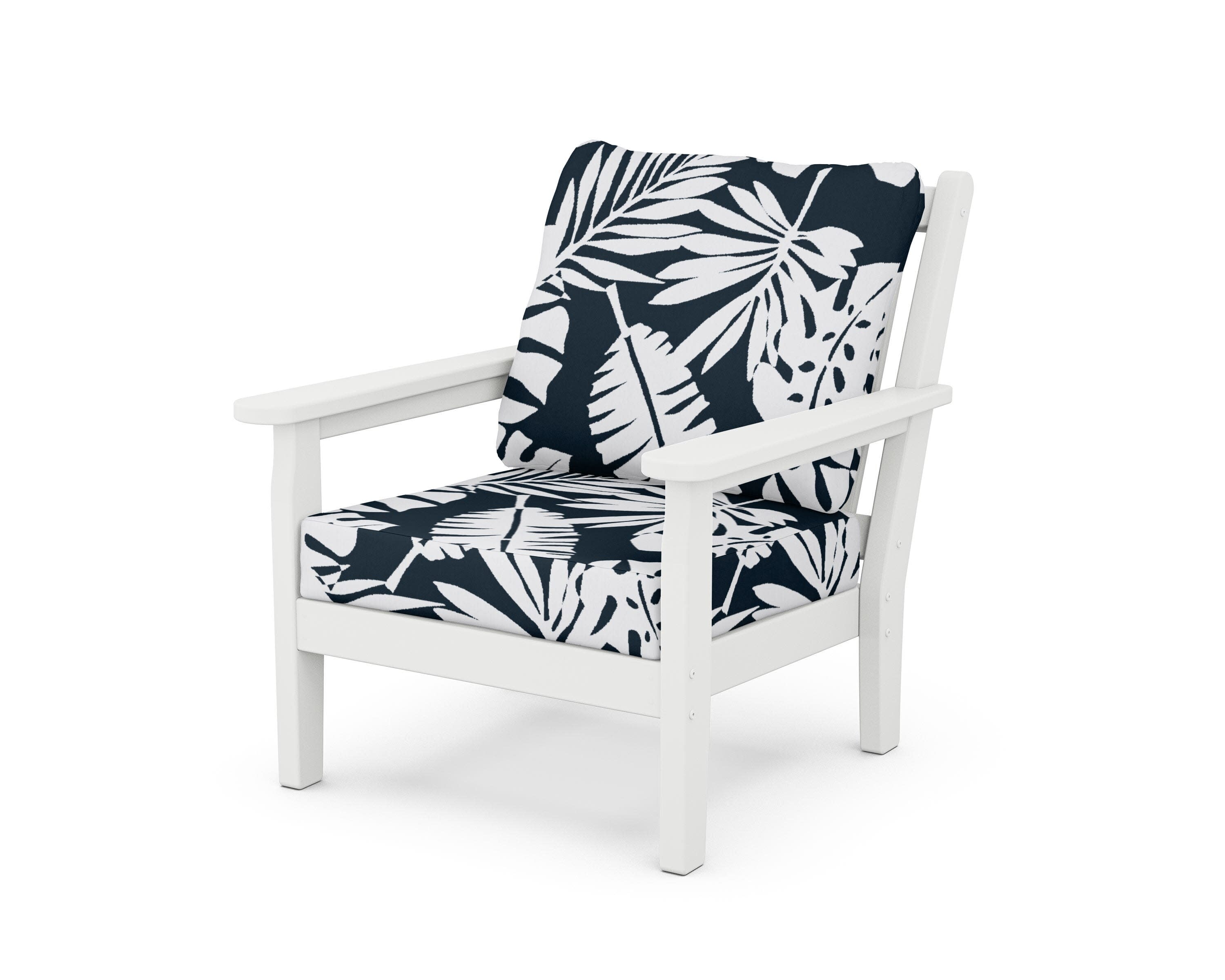 Chippendale Deep Seating Chair in White / Leaf Marine Indigo