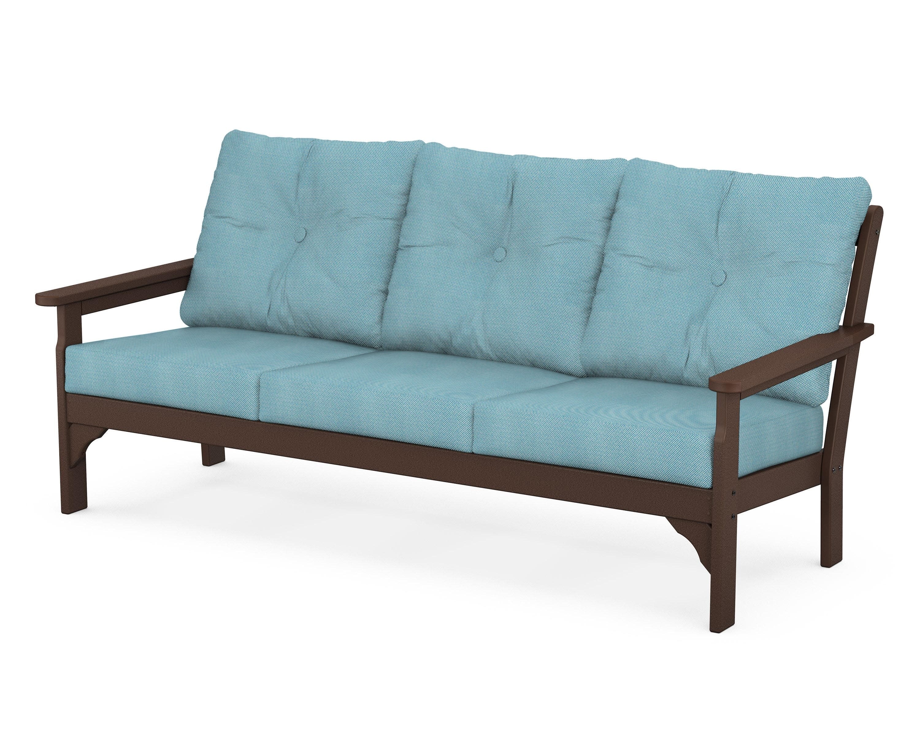 Vineyard Deep Seating Sofa in Mahogany / Lattice Sky Blue