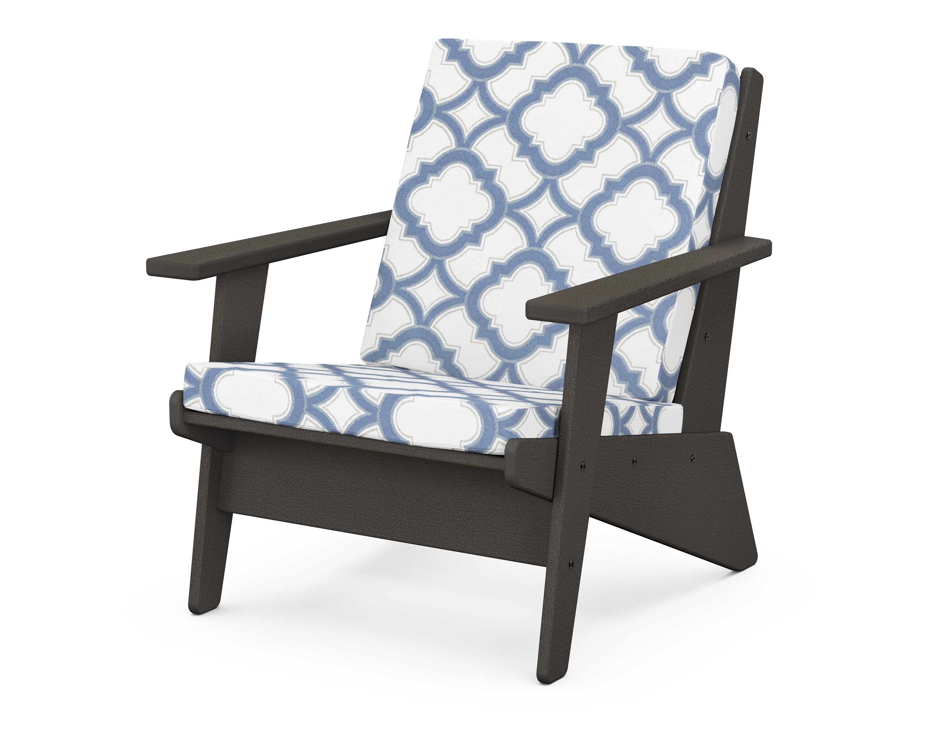 Riviera Modern Lounge Chair in Vintage Coffee / Trellis Sky Blue
