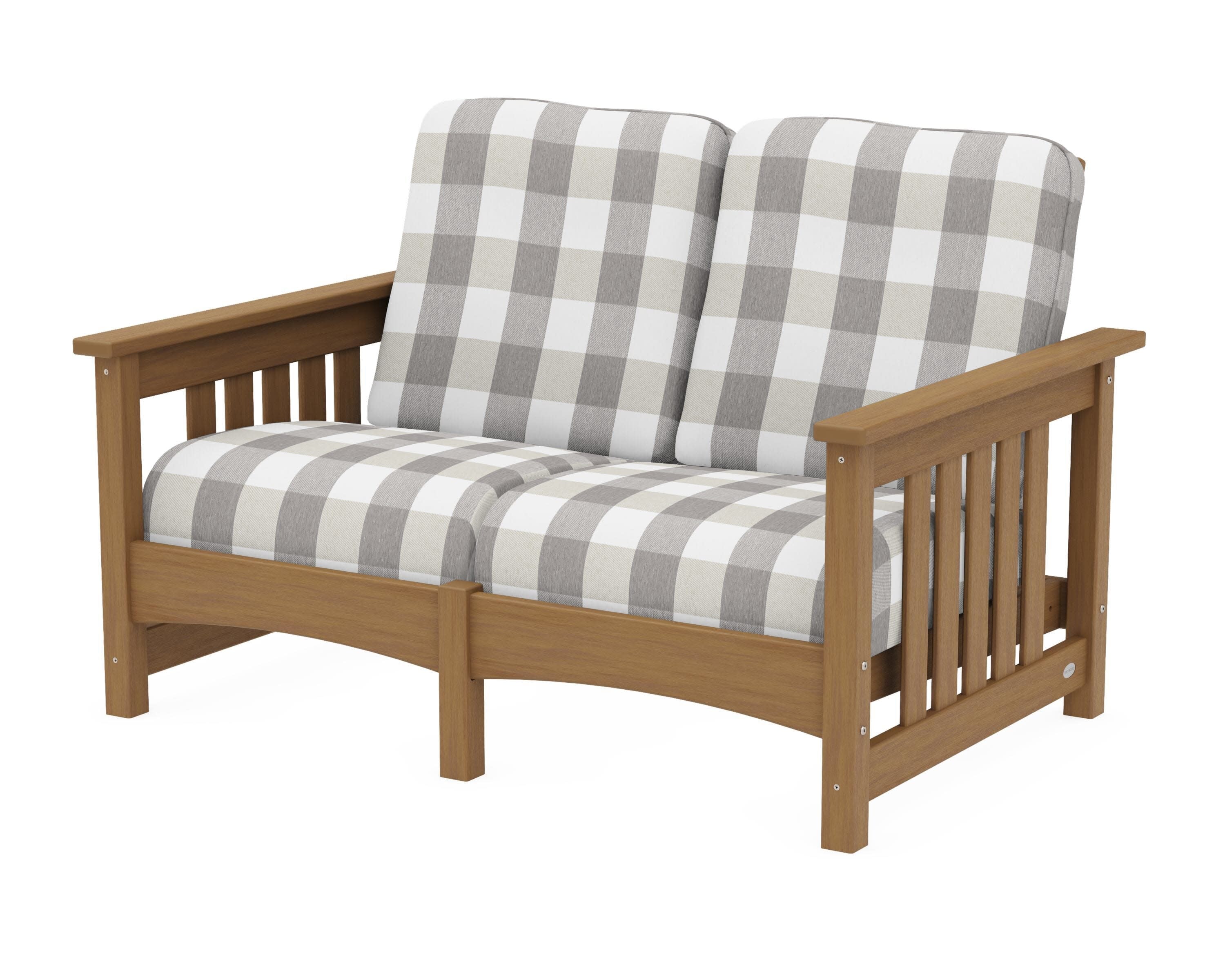 Club Mission Loveseat in Natural / Buffalo Plaid Grey Mist