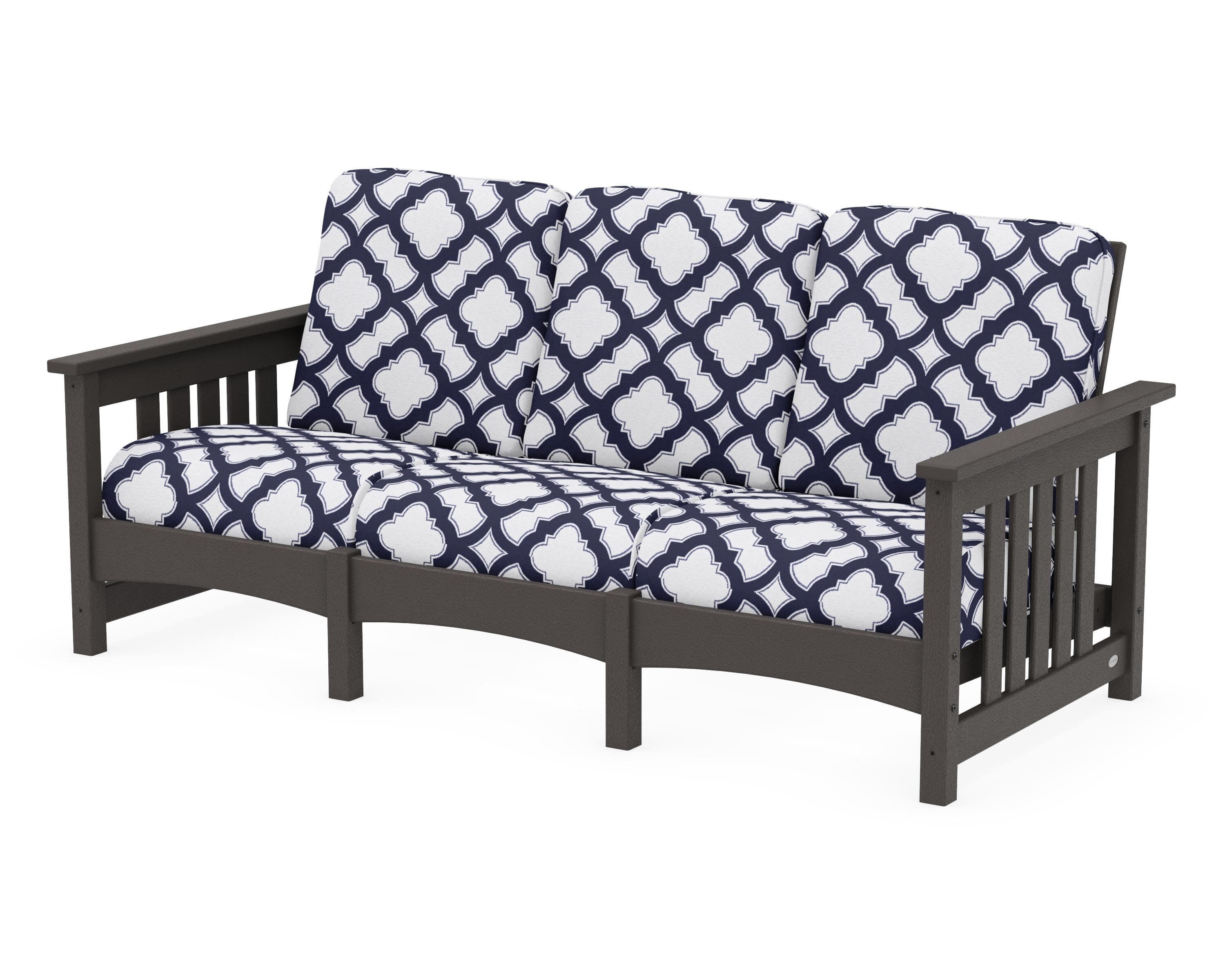 Club Mission Sofa in Vintage Coffee / Trellis Navy