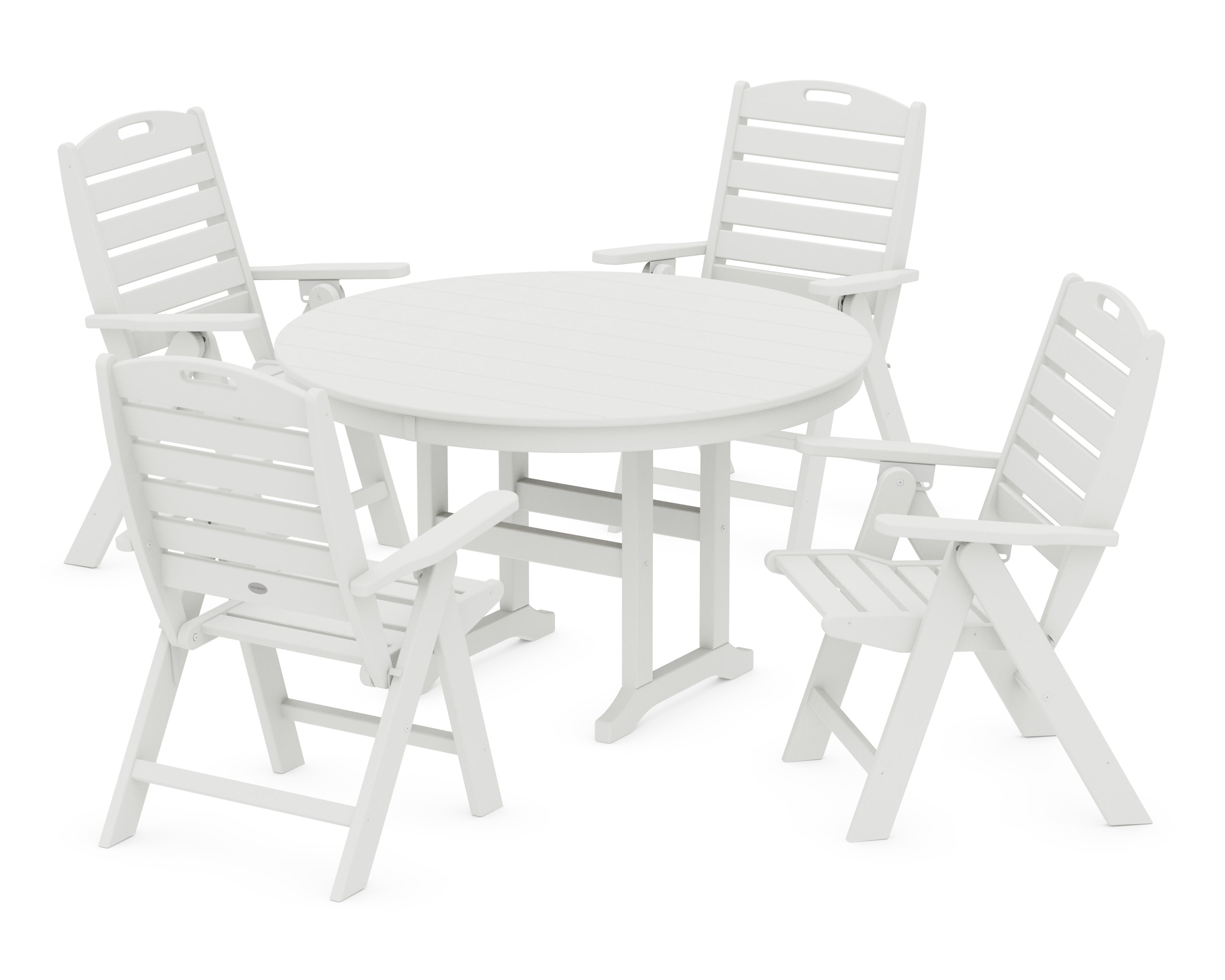 Nautical Folding Chair 5-Piece Round Farmhouse Dining Set in Vintage White