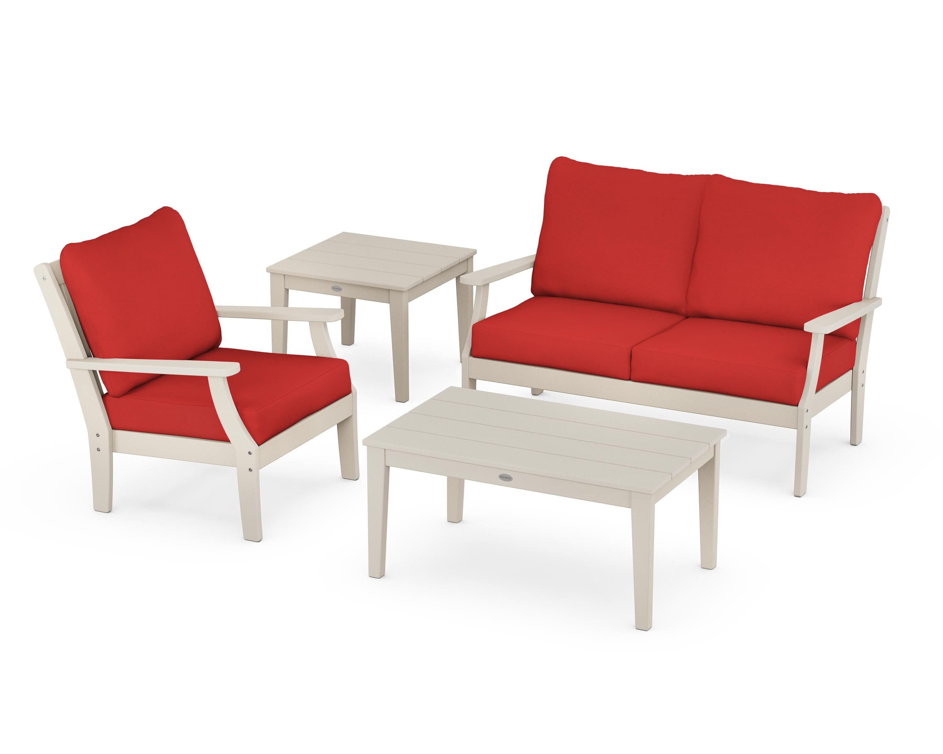Braxton 4-Piece Deep Seating Set in Sand / Crimson Linen