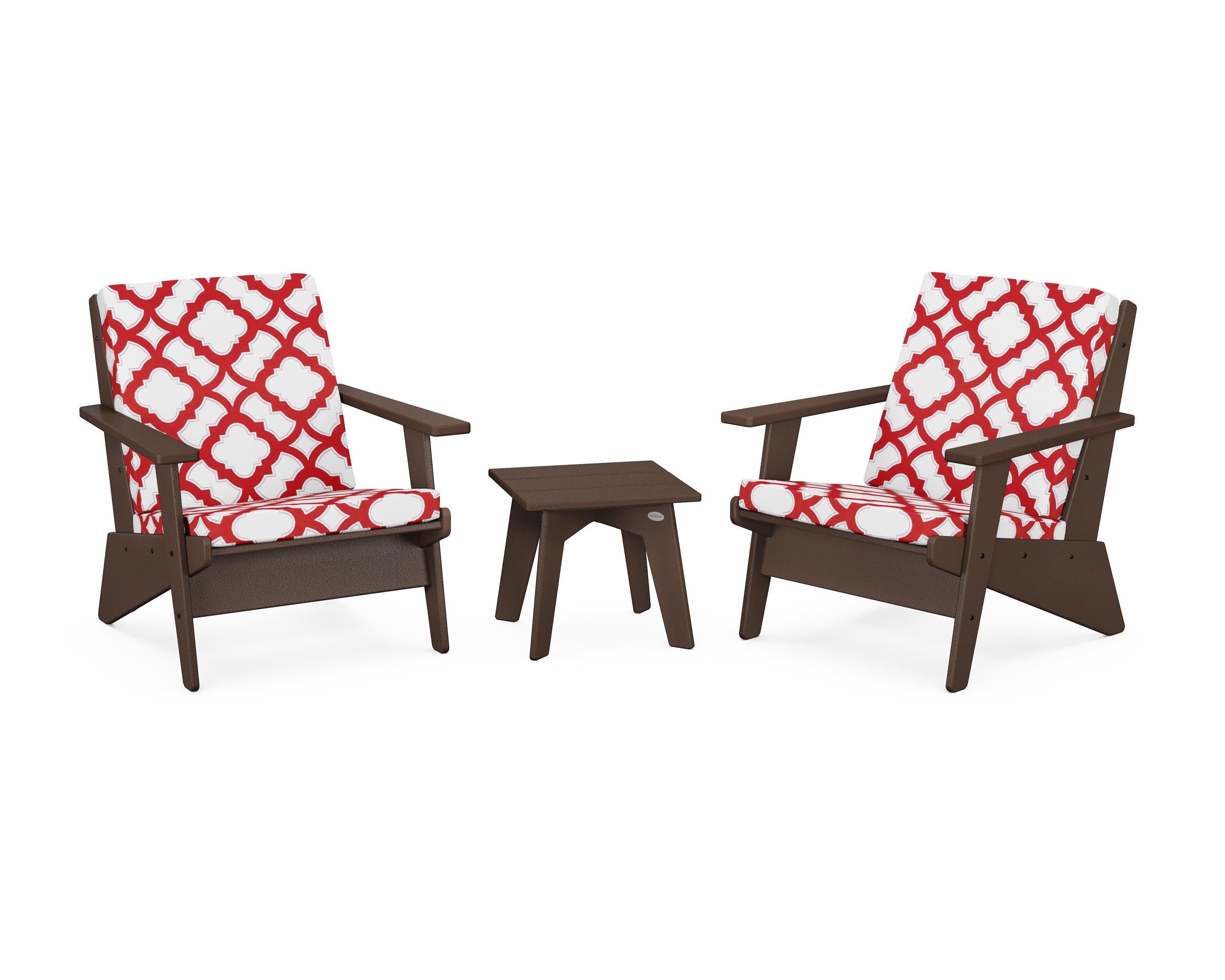 Riviera Modern Lounge 3-Piece Set in Mahogany / Trellis Crimson