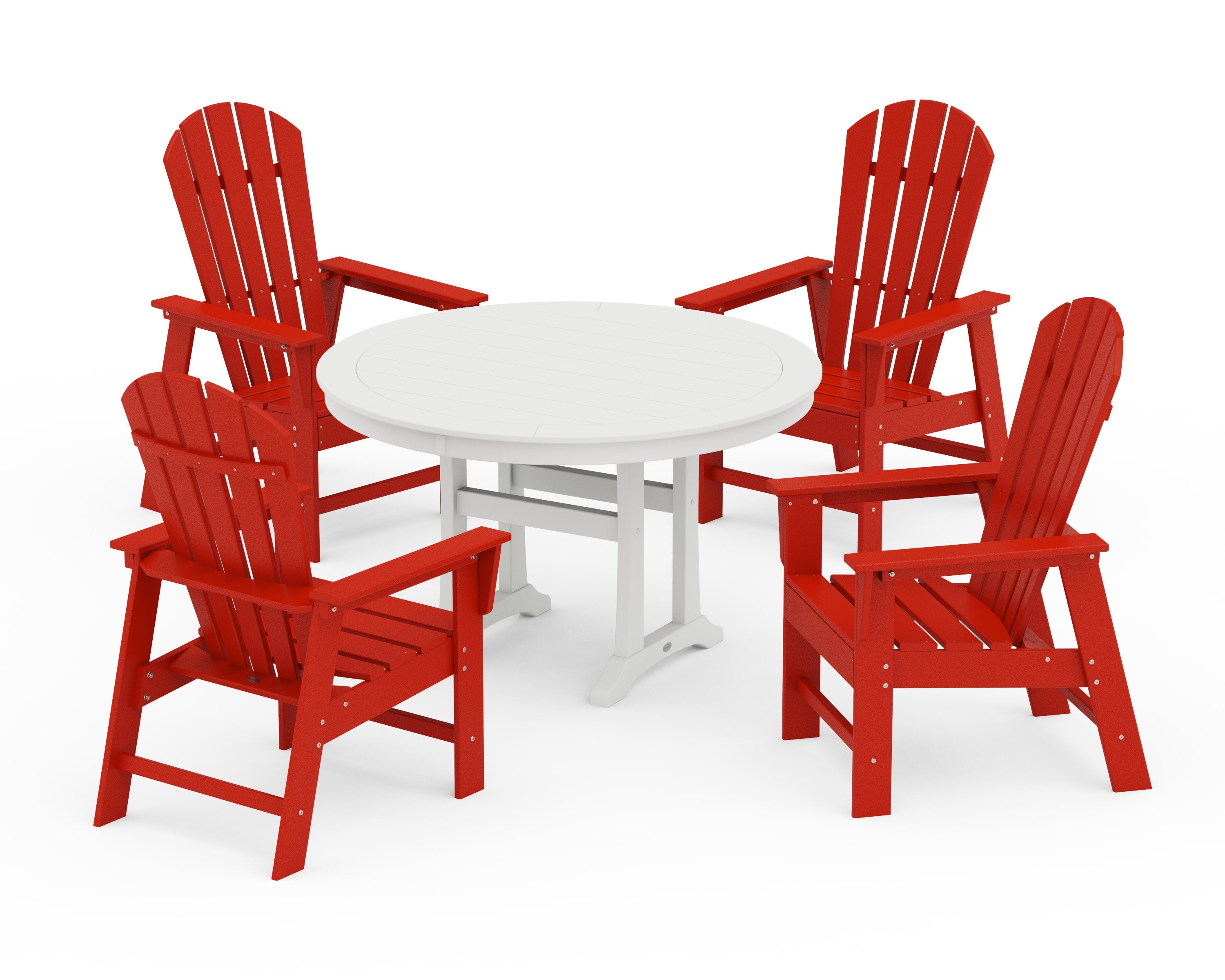 South Beach 5-Piece Round Dining Set with Trestle Legs in Sunset Red / White