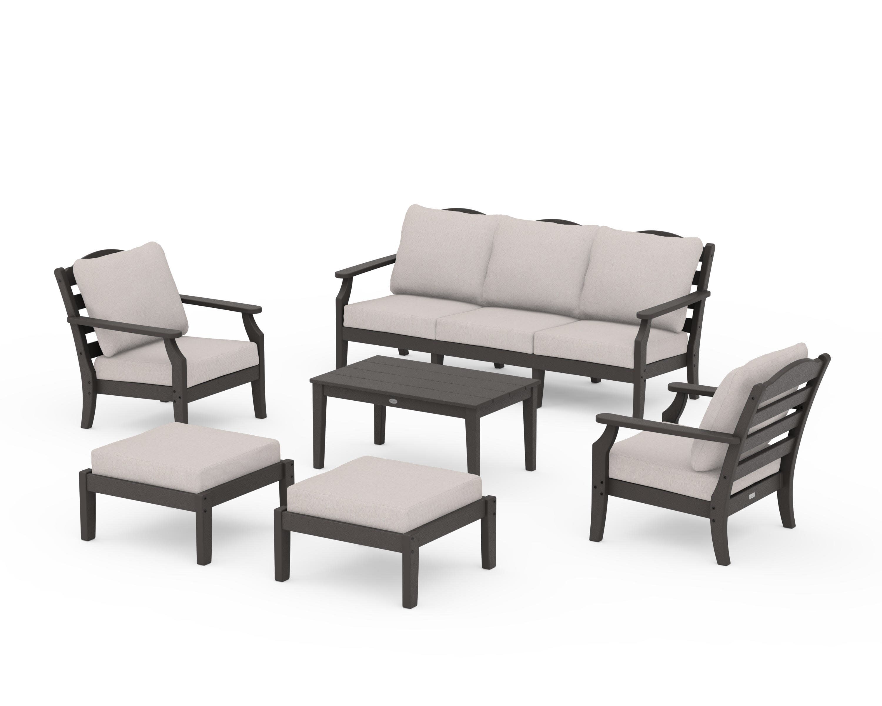 Savannah 6-Piece Lounge Sofa Set in Vintage Coffee / Dune Burlap