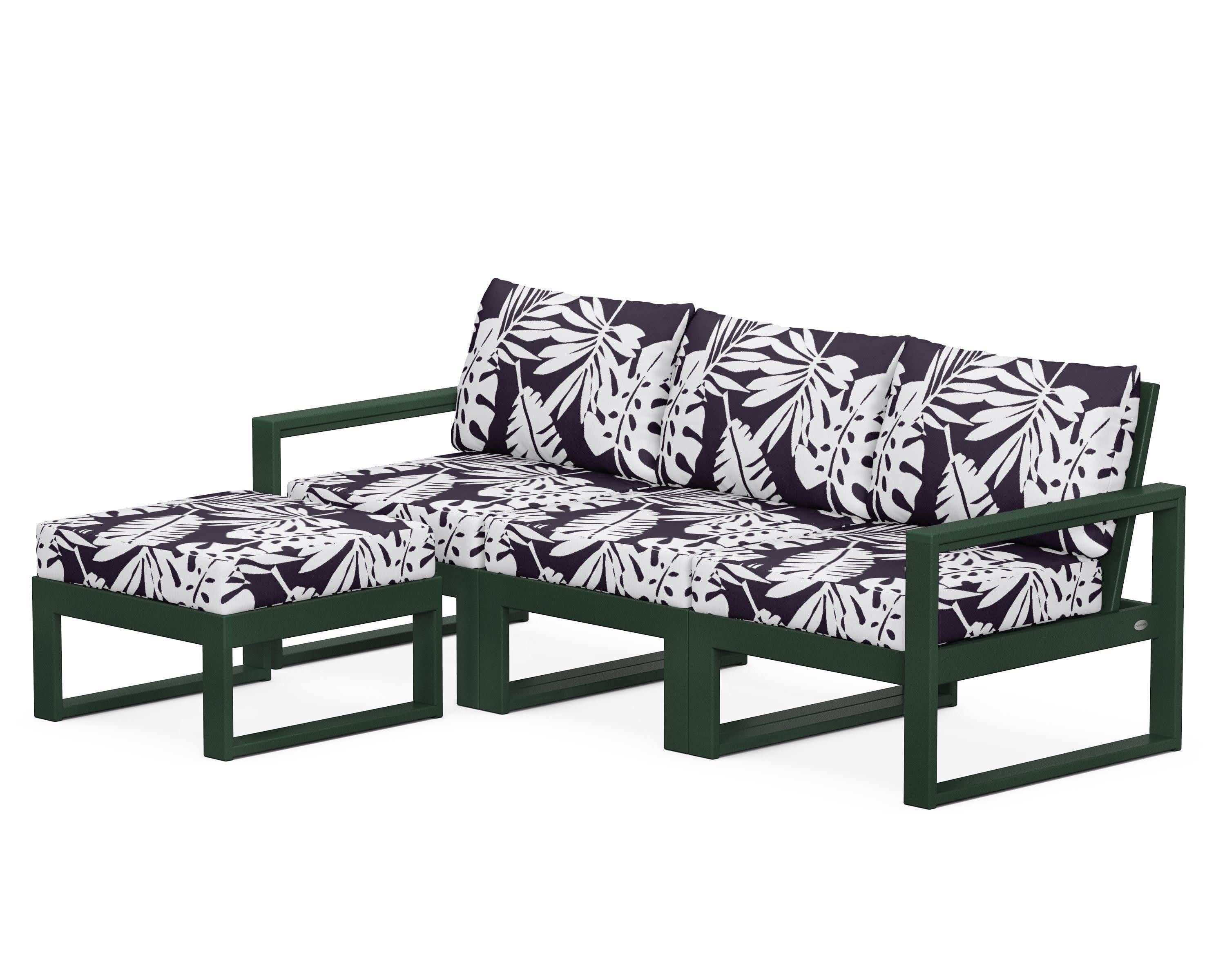 EDGE 4-Piece Modular Deep Seating Set with Ottoman in Green / Leaf Navy