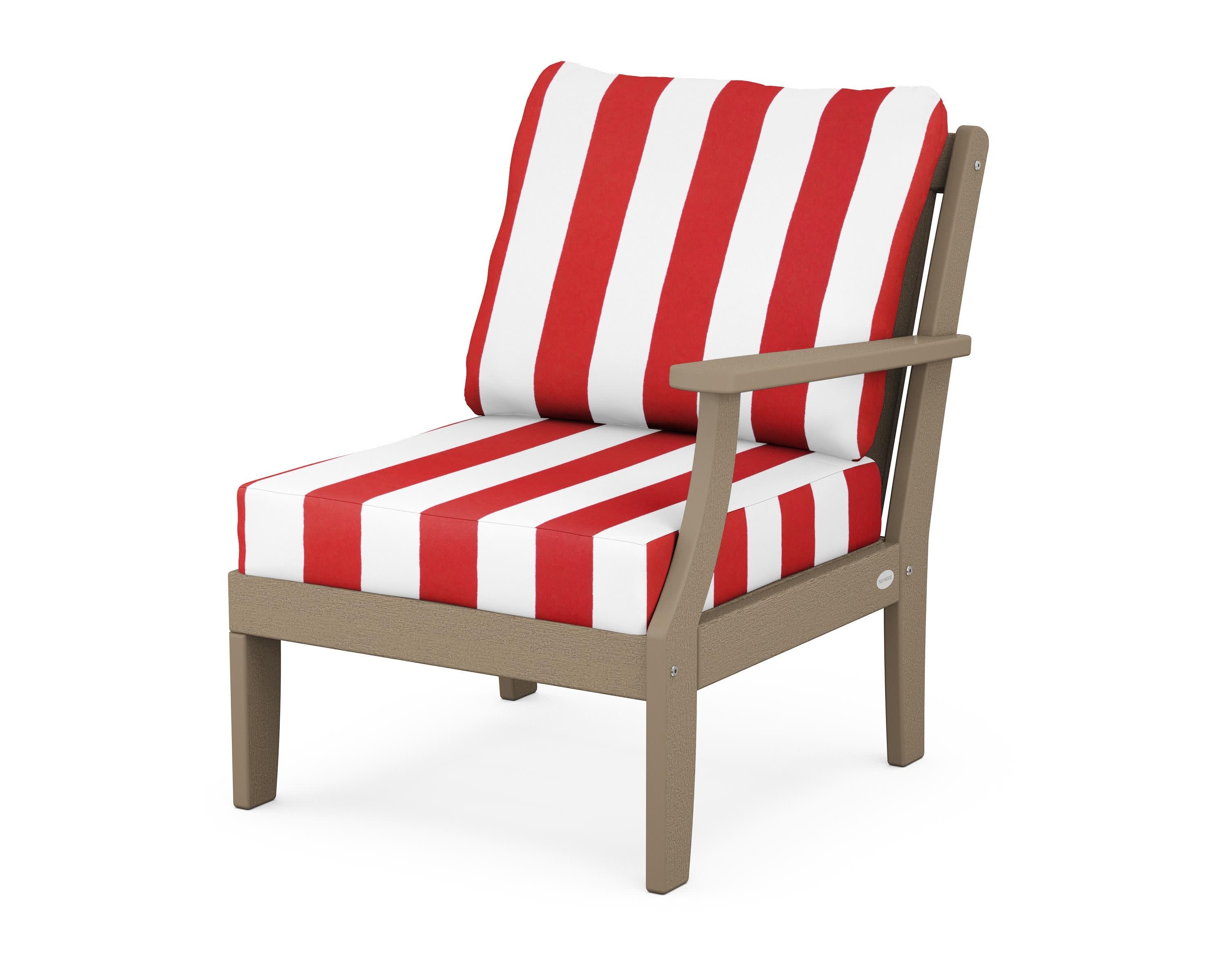 Braxton Modular Right Arm Chair in Vintage Sahara / Cabana Stripe Crimson