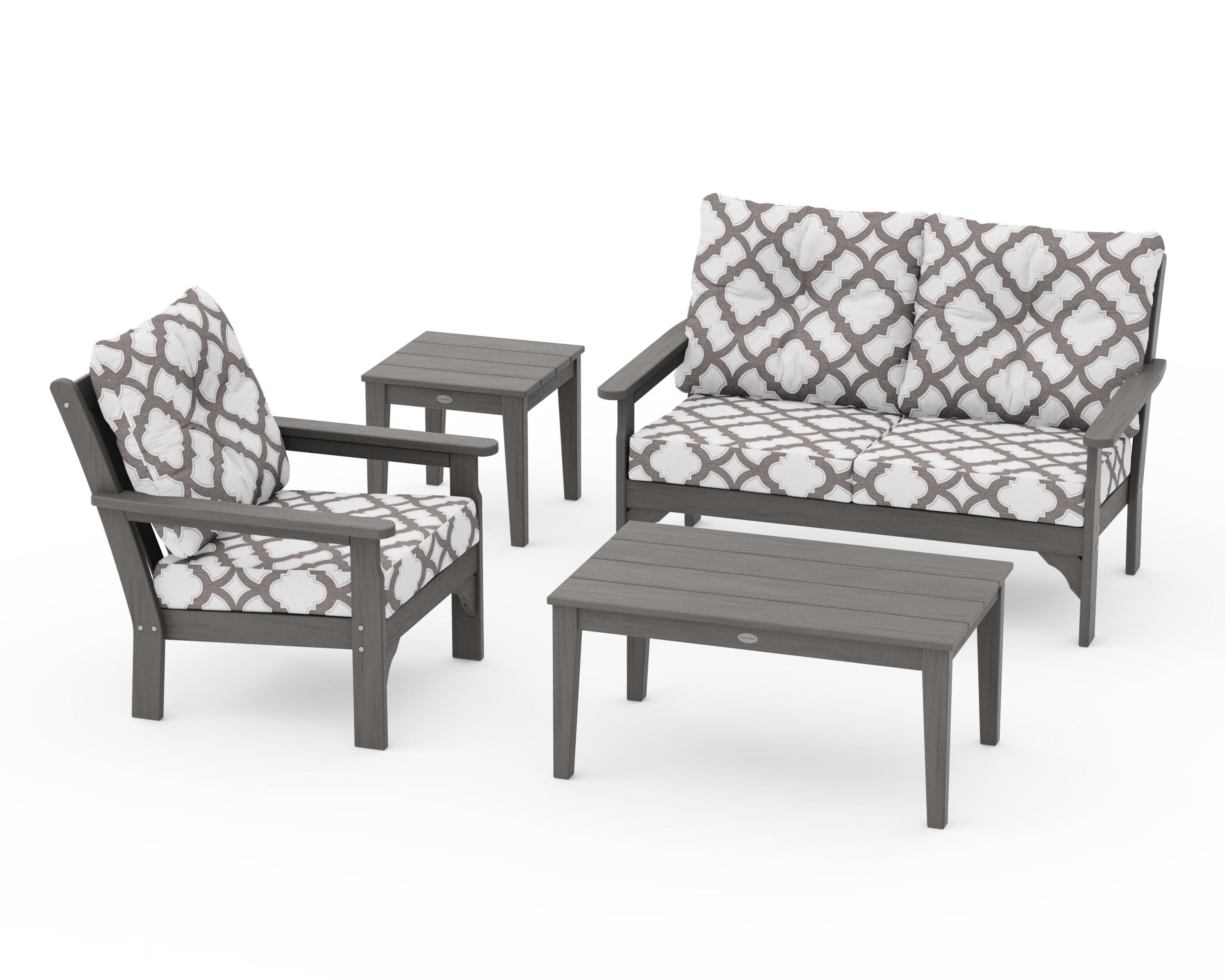 Vineyard 4-Piece Deep Seating Set in Driftwood / Trellis Grey Mist