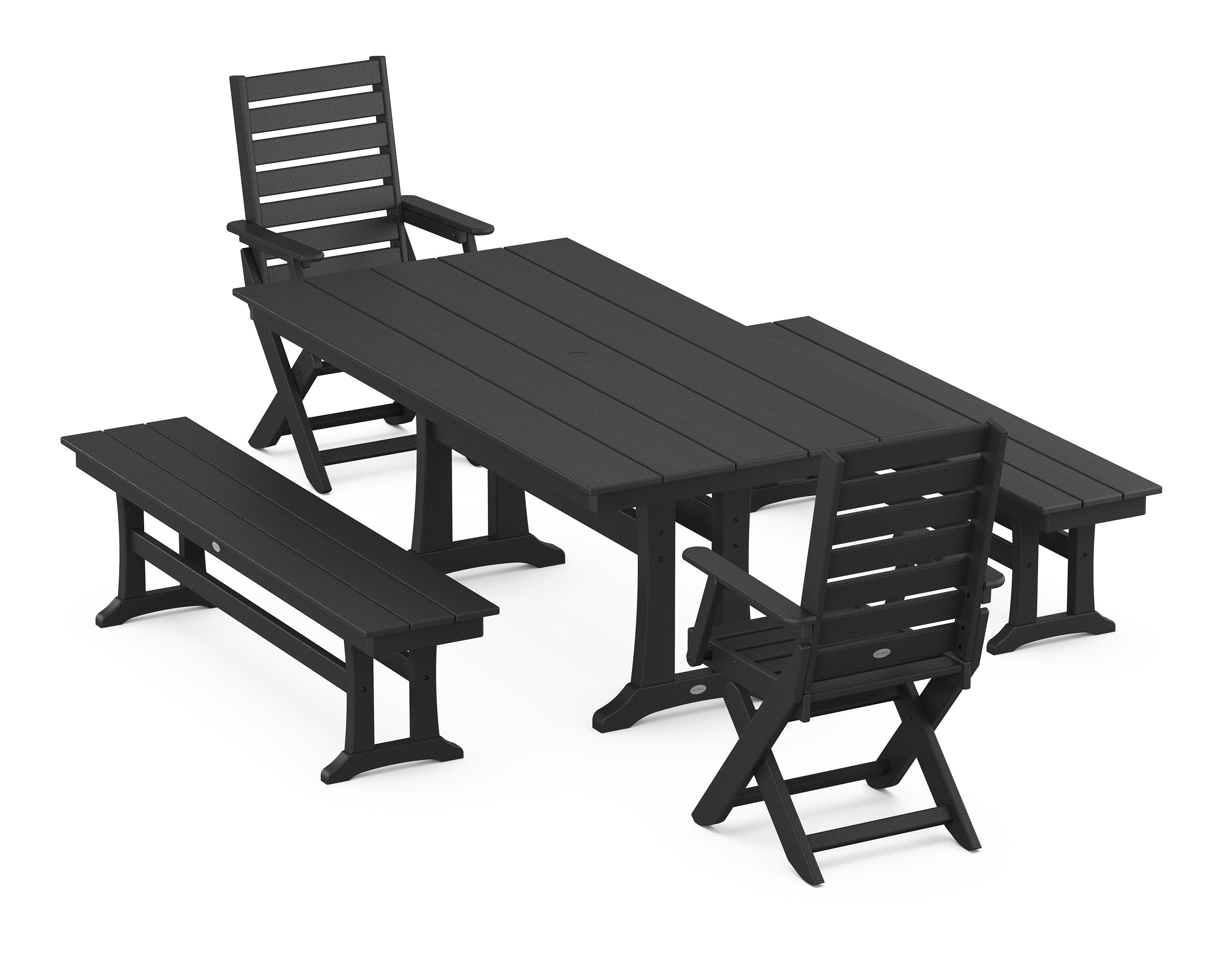 Captain Folding Chair 5-Piece Farmhouse Dining Set With Trestle Legs in Black